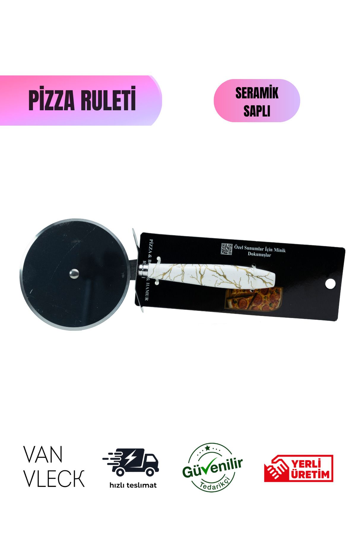 VAN VLECK Paslanmaz Çelik Pizza & Hamur Kesme Ruleti – 9 cm Bıçaklı Hamur Kesici, Ergonomik Saplı