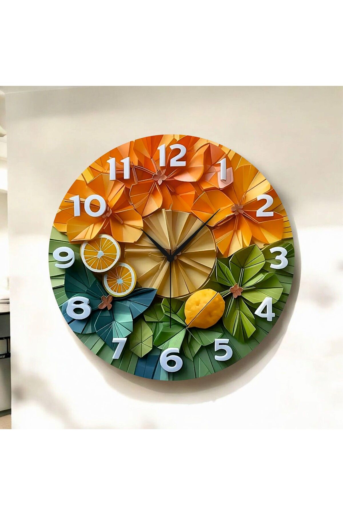 AA Shop Renkli Baskı Meyve Sebze Desenli Sayılı Hediyelik Ahşap Sessiz Duvar Saati 50cm