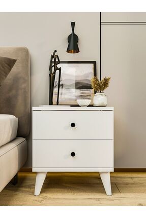 MONTENERO Komodin Parlak Beyaz Çekmeceli Ahşap Komodin Yatak Odası