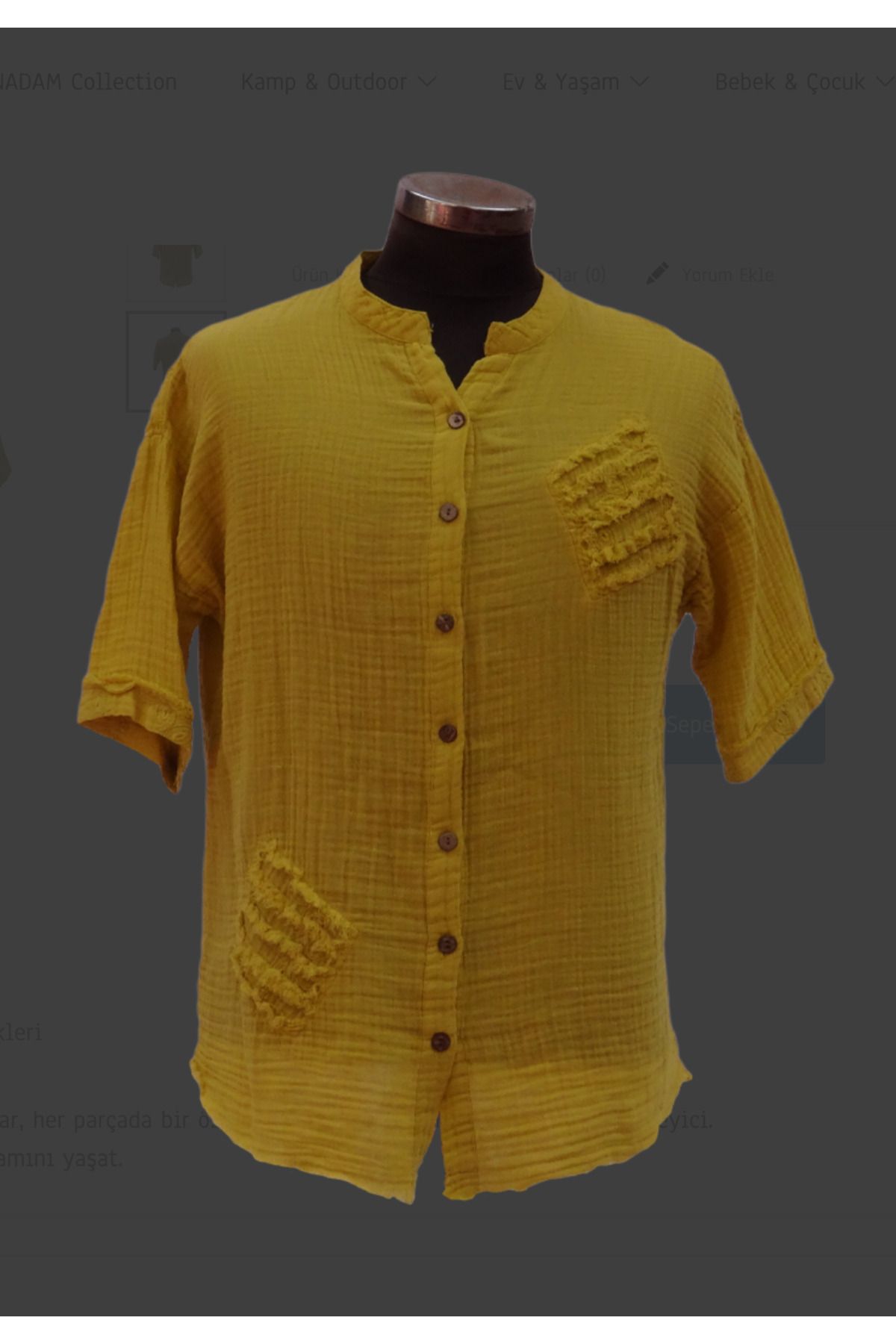 Metta's Shop Hardal İtalyan Muslin Kısa Kollu Gömlek
