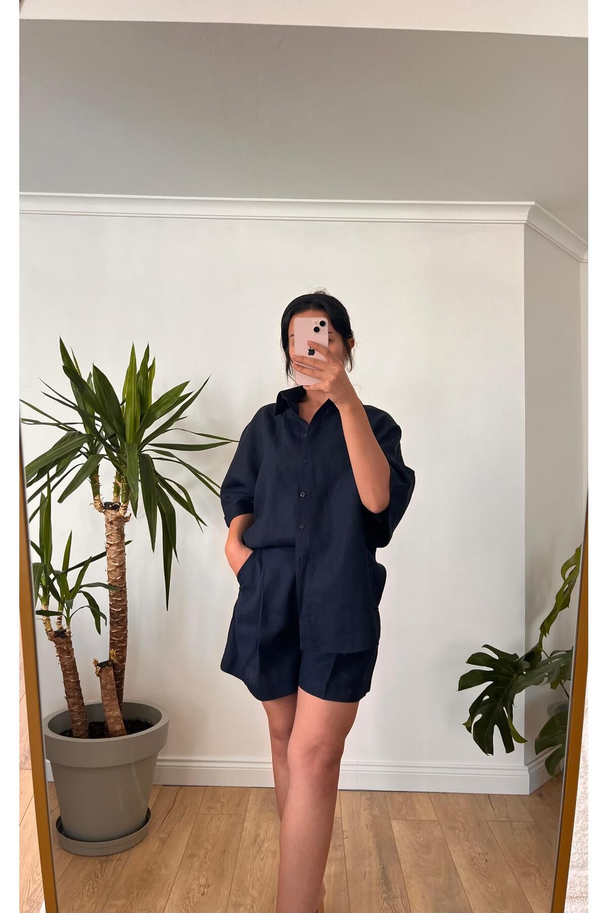 Bronze Butik Keten Gömlek Şortlu Takım