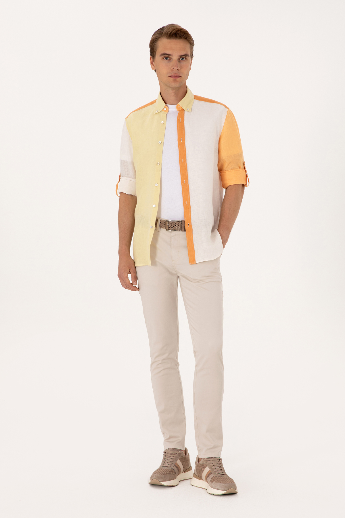 یو اس پولو شلوار مردانه اسلیم فیت بژ، مدل کانواس/چینو، کد ۵۰۳۰۰۱۲۳-VR011