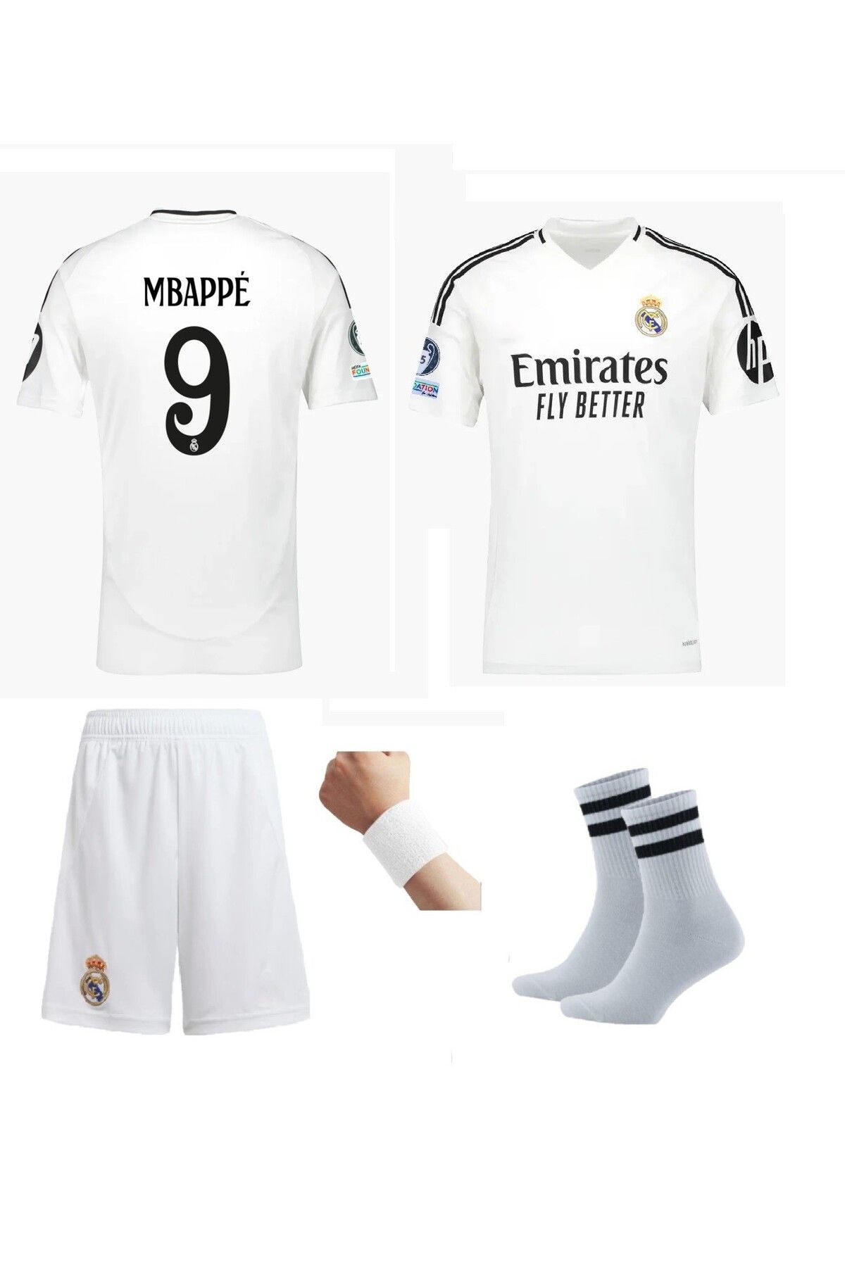 mage fusion ReÂl MÂdrid Mbappe 2024/25 Sezon Beyaz Futbol Çocuk Forması 4'Lü Set
