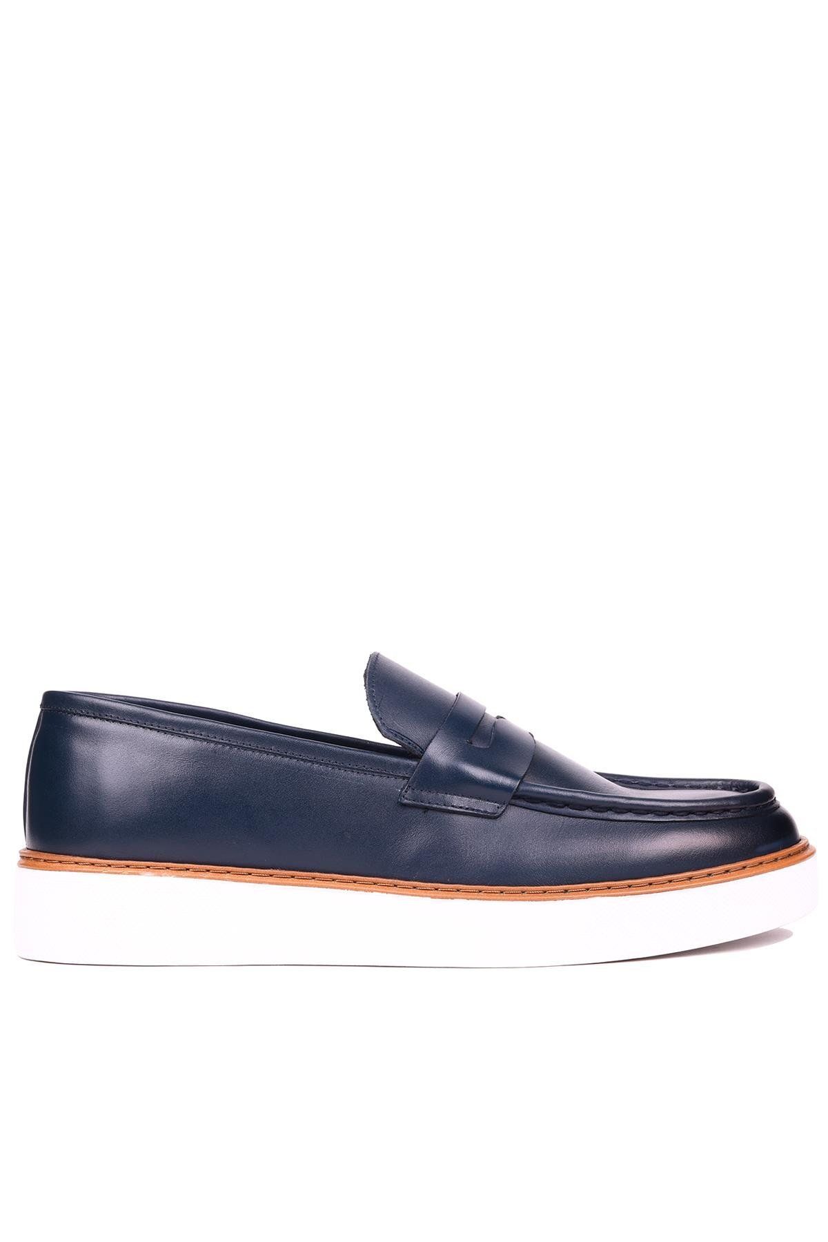 Shoetyle - Lacivert Deri Bağcıksız Erkek Günlük Ayakkabı 101-083
