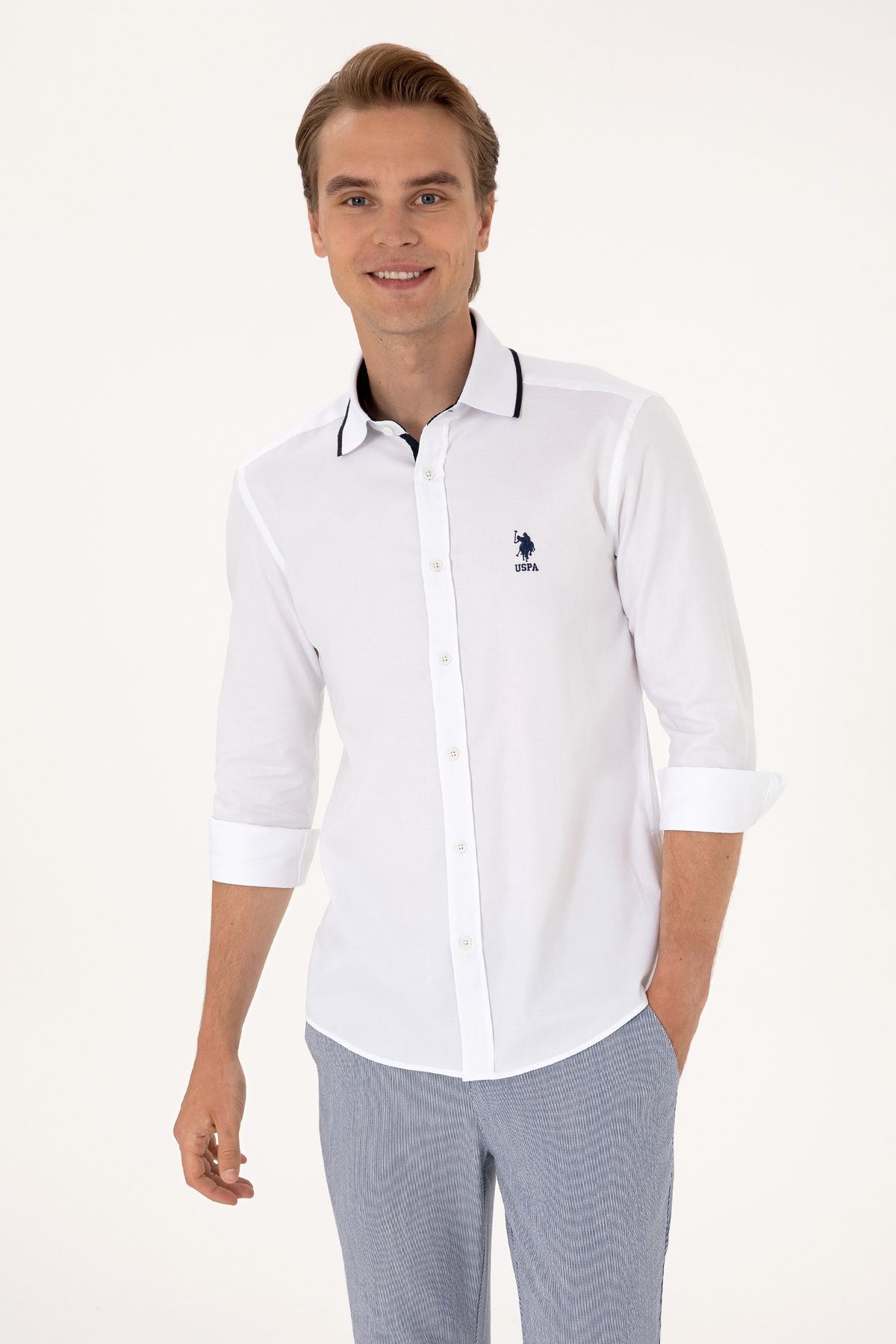 U.S. Polo Assn. Erkek Beyaz Uzun Kollu Gömlek 50300225-VR013