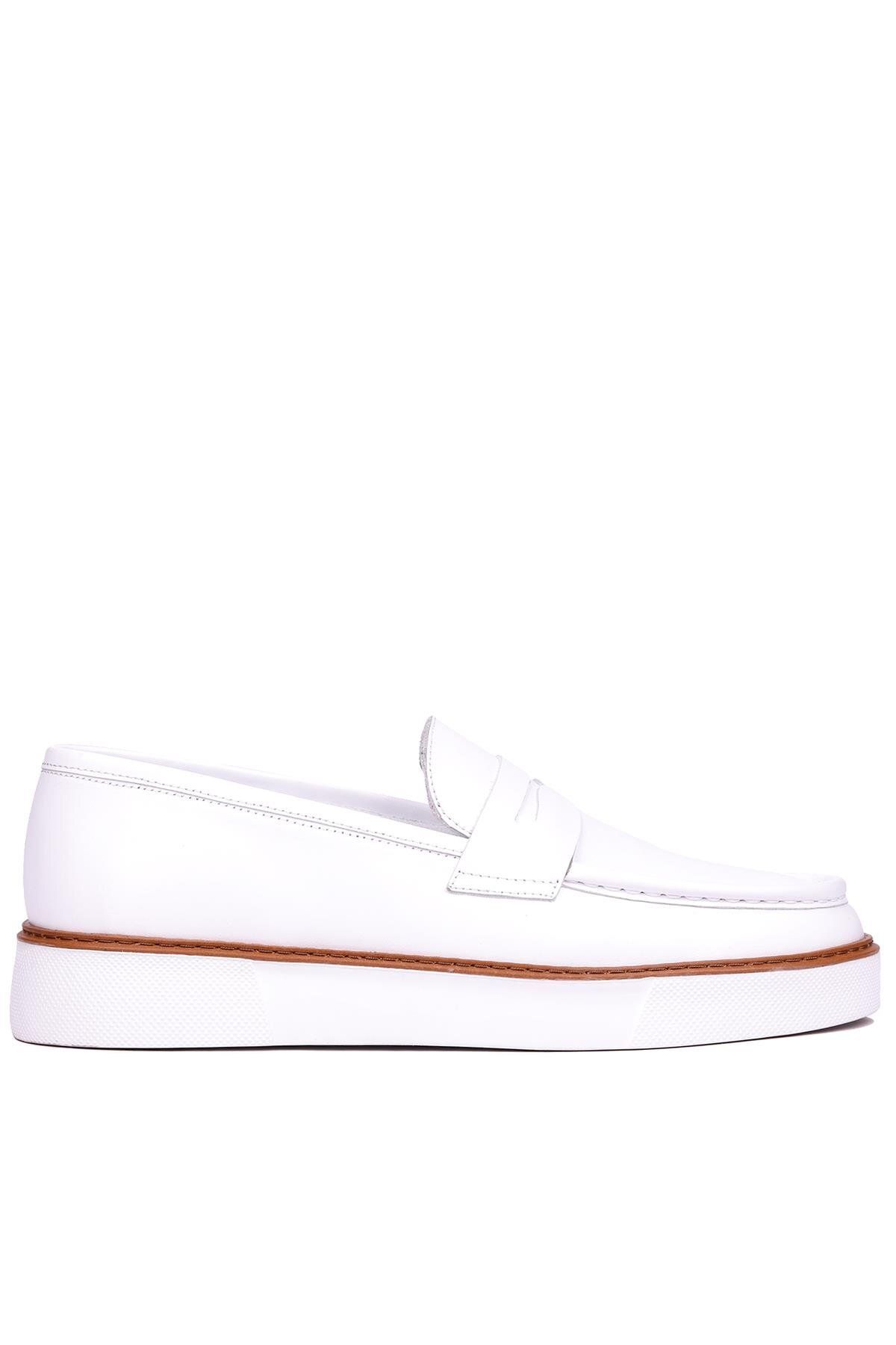Shoetyle - Beyaz Deri Bağcıksız Erkek Günlük Ayakkabı 101-083