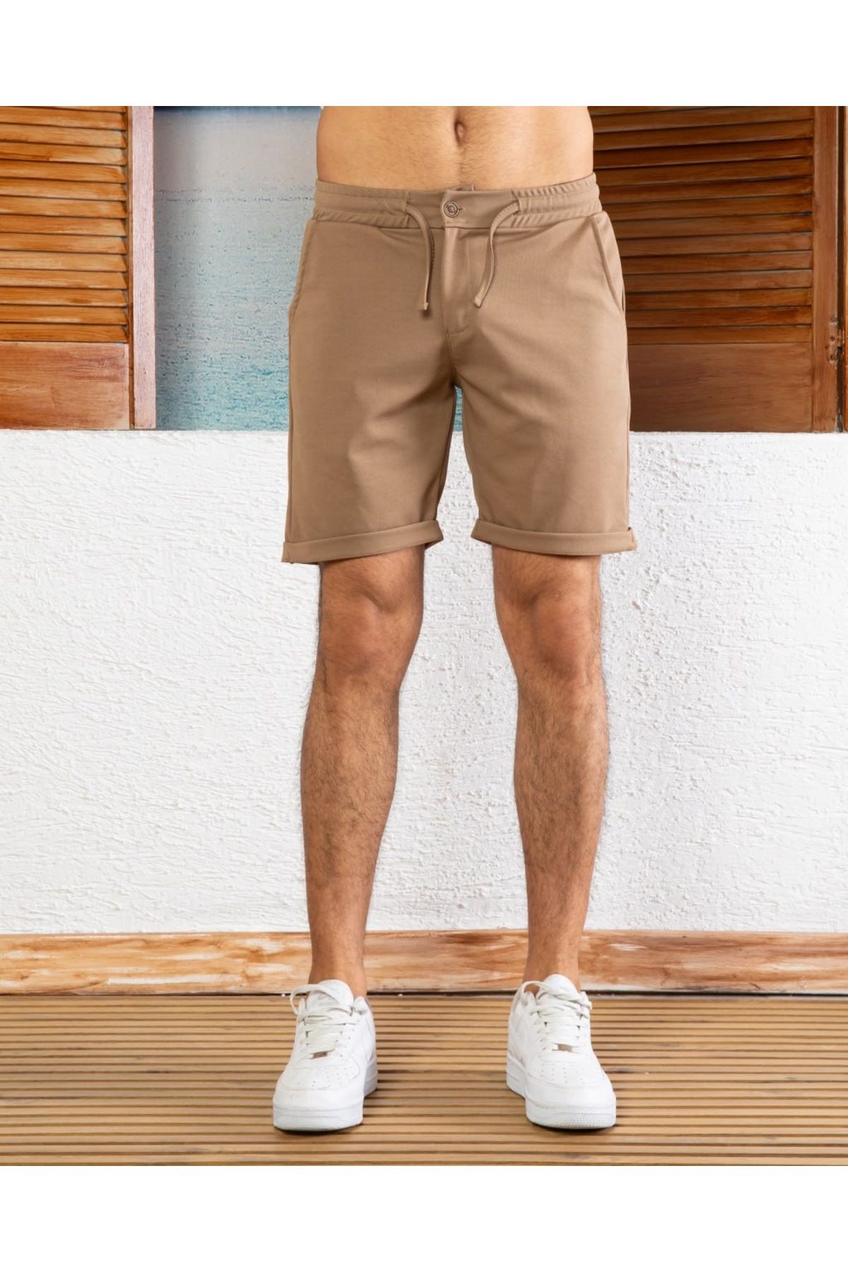 VOGUEMET Erkek Slim Fit Şort | Düğme Detaylı Lastikli Yazlık Kısa Şort
