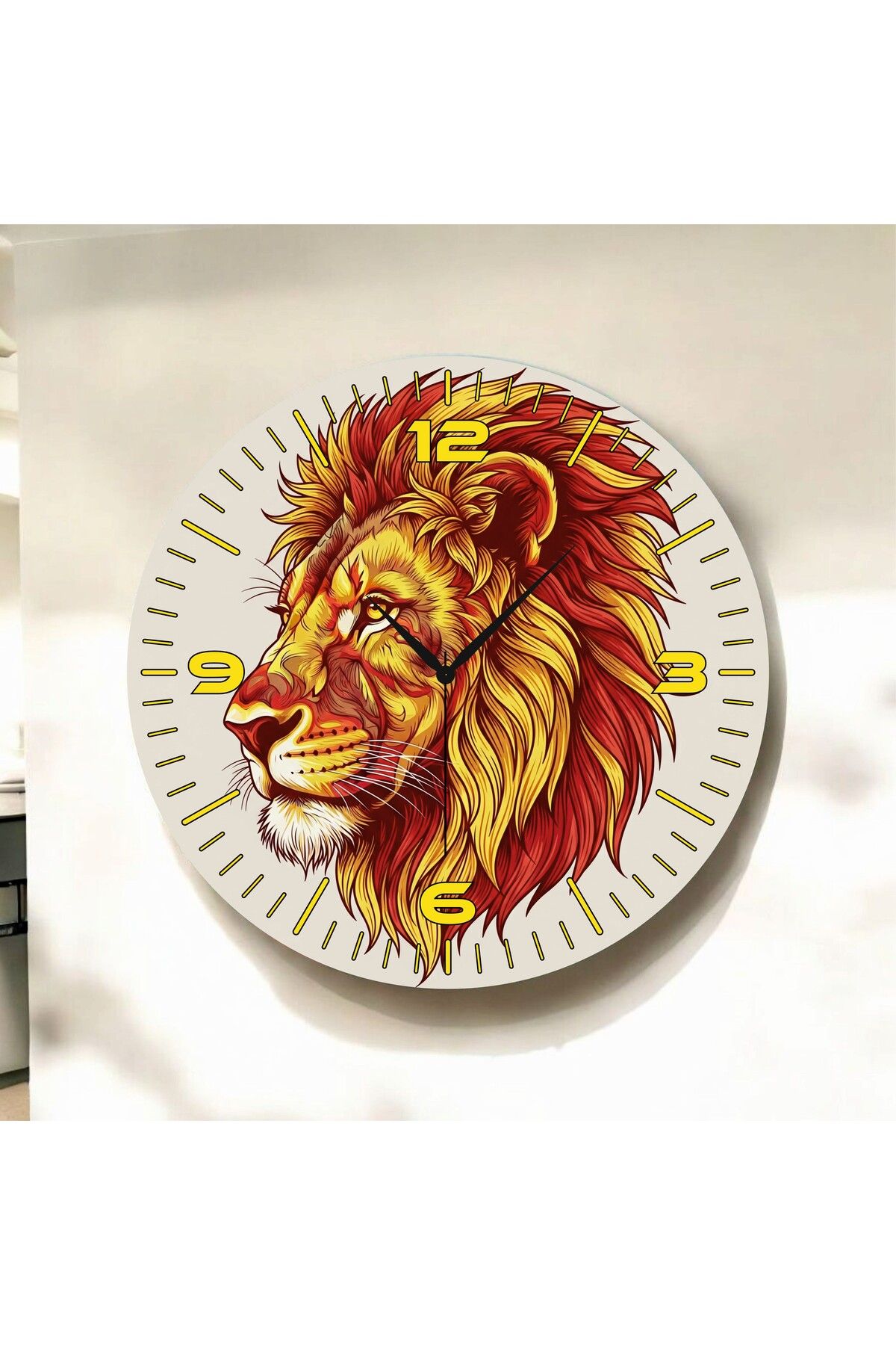 AA Shop Renkli Baskı Aslan Hayvan Desenli Sayılı Hediyelik Ahşap Sessiz Duvar Saati 50cm