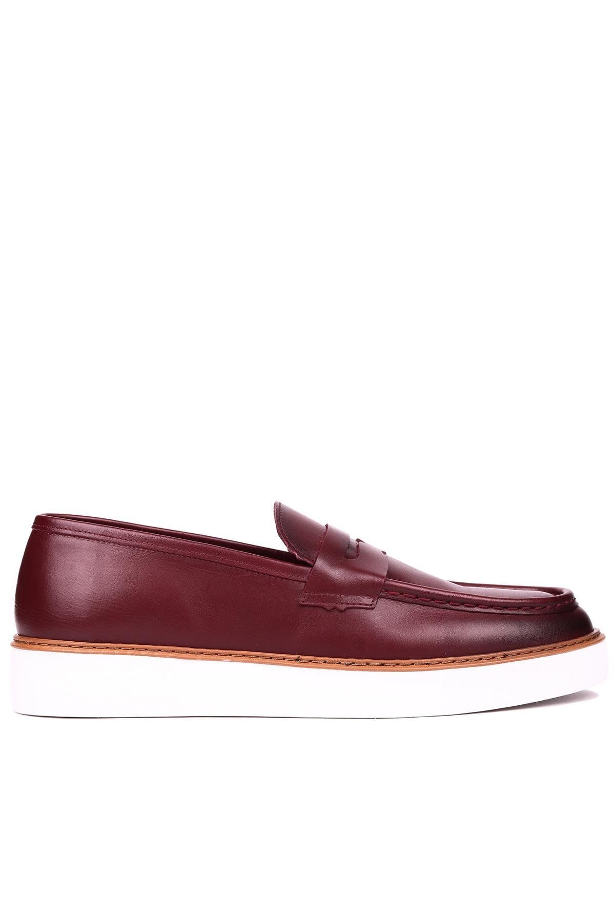 Shoetyle - Bordo Deri Bağcıksız Erkek Günlük Ayakkabı 101-083