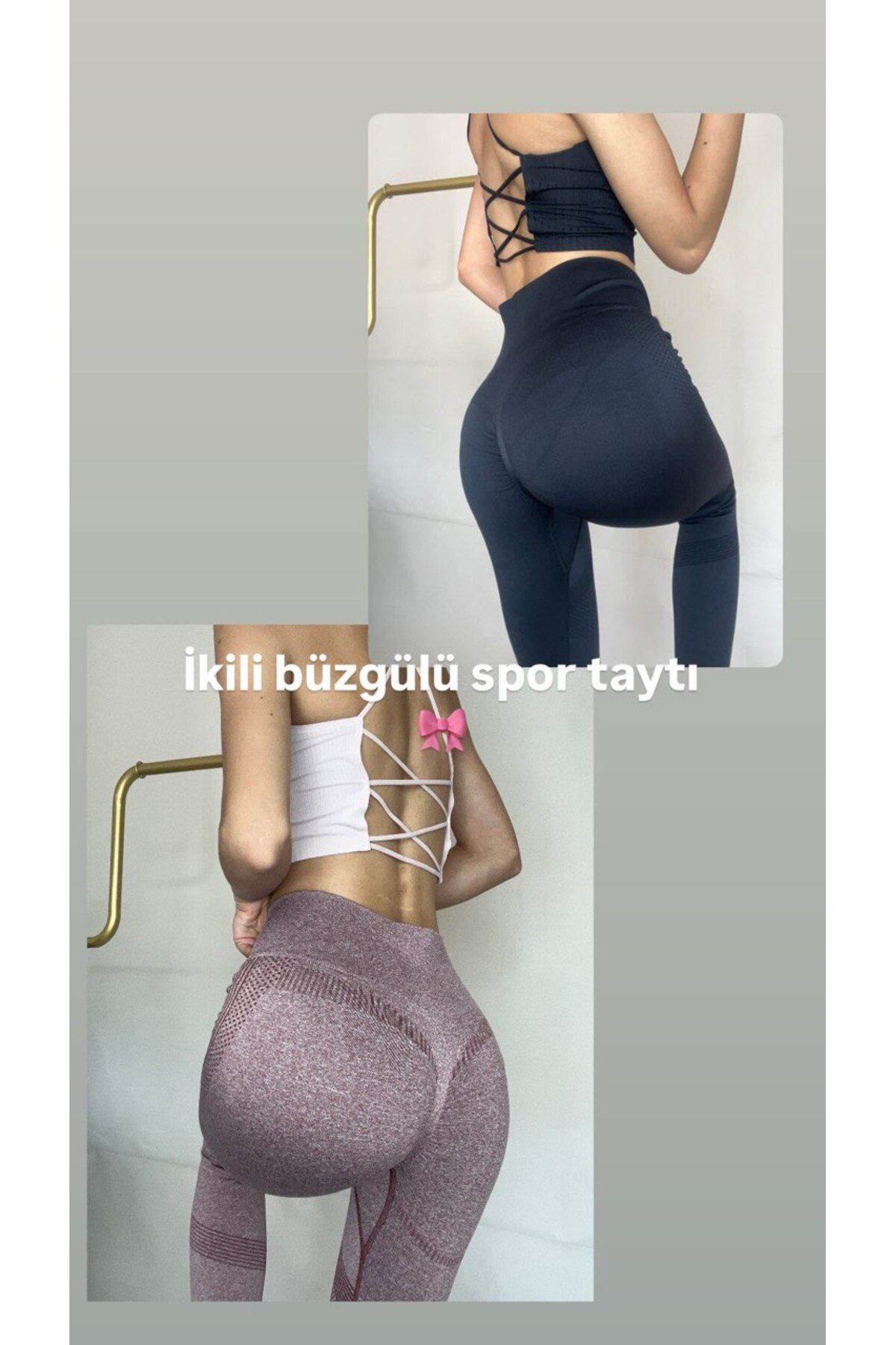 TAJ Kadın İkili Takımı Siyah ve Bordo Push-up Toparlatıcı Dikişsiz Geniş Spor Tayt Yüksek Bel