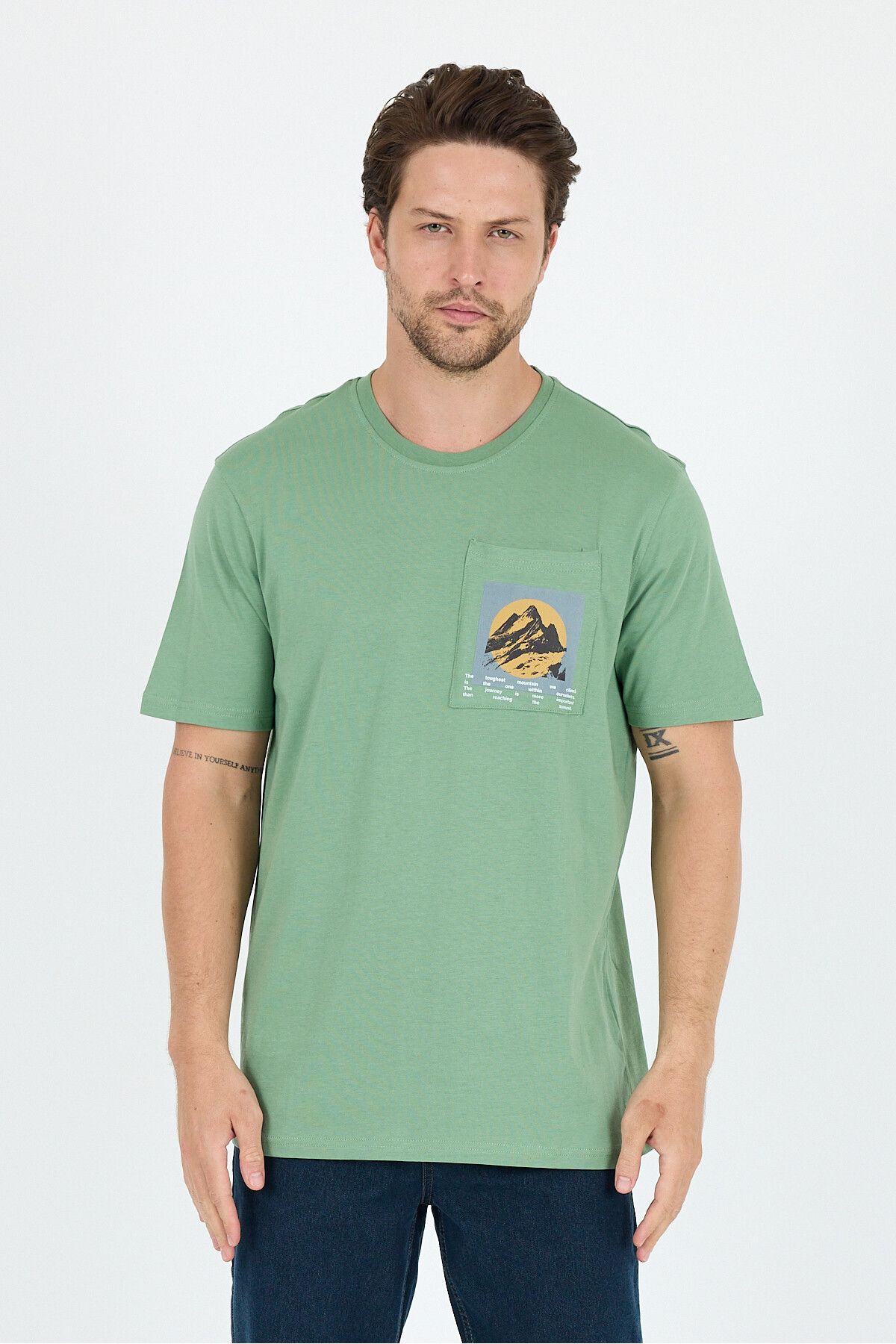 Rodi Erkek %100 Pamuk Cep Detaylı Baskılı Tişört – Bisiklet Yaka, Yazlık Model Erkek T-Shirt 0105