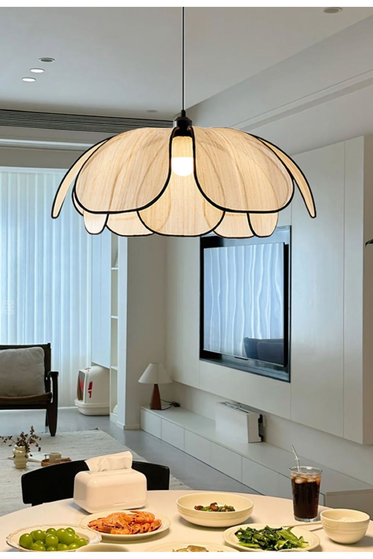 Fico Home Modern İskandinav Blume Çiçek Sarkıt Avize Açık Krem Boheme Salon Oturma Odası Mutfak Avizesi
