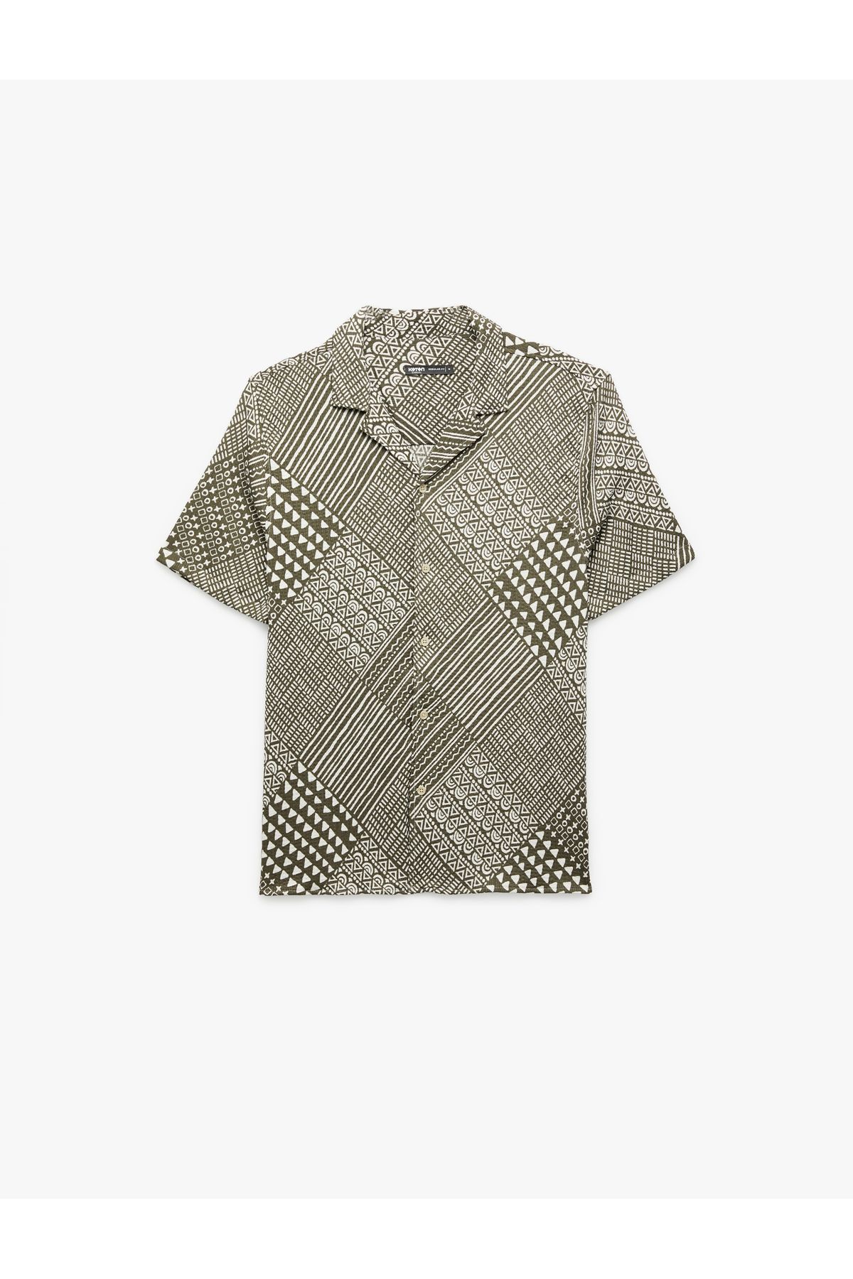Koton Regular Fit Kısa Kollu Devrik Yaka Etnik Desenli Gömlek