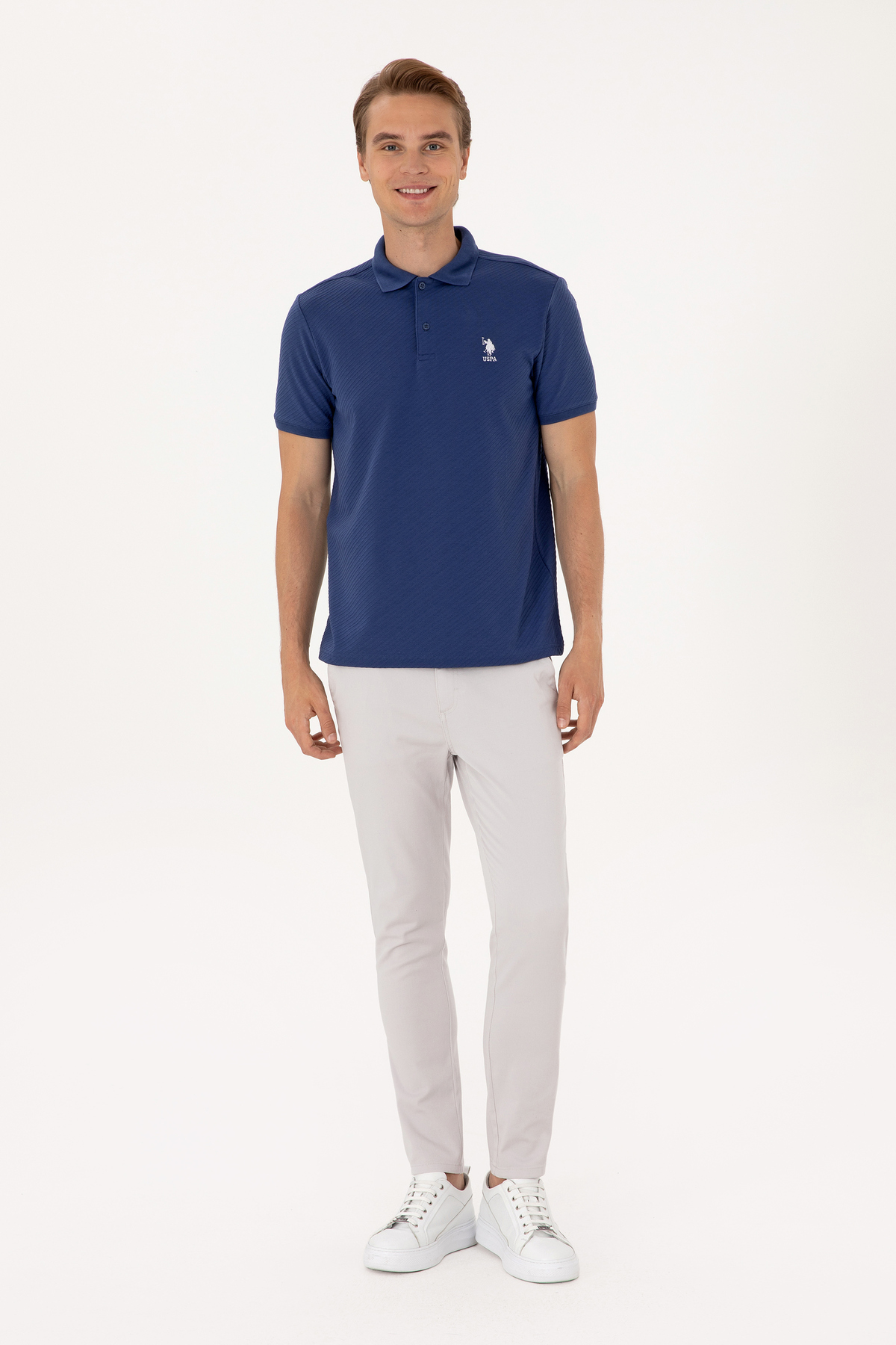 یو اس پولو شلوار مردانه اسلیم فیت خاکستری روشن، مدل کانواس/چینو، کد ۵۰۳۰۰۱۲۳-VR۰۰۱