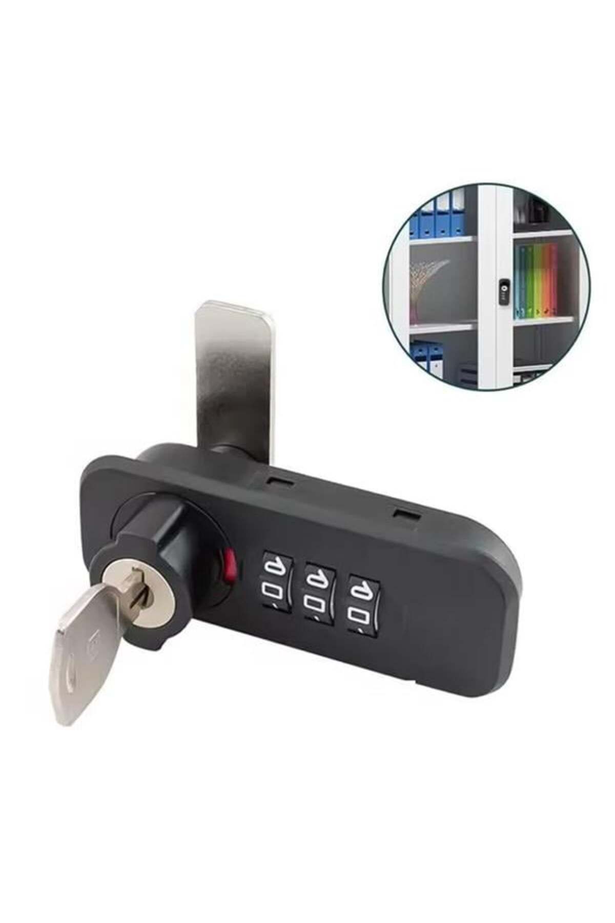 YİĞİTAUTOCLASS Powermaster PM-26726 3 Haneli Şifreli Ve Anahtarlı Mekanik Siyah Çekmece Dolap Kilidi (Sağ)