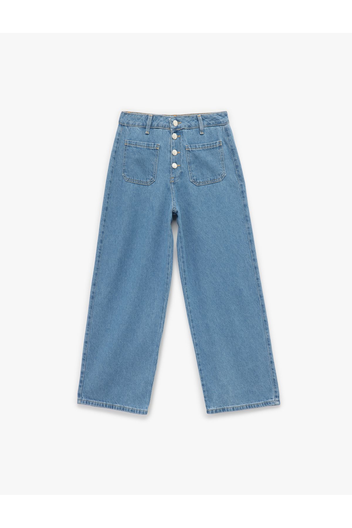 Koton Normal Paça Düğmeli Yüksek Bel Pamuklu Geniş Paça Crop Jean Pantolon - Wide Leg Jeans