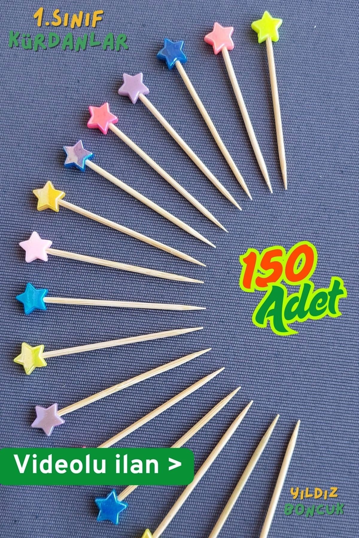 Armashine 150 Adet Dekoratif Yıldız Parti Kürdanı 6 Cm - Renkli Yıldız Doğum Günü Kokteyl Süslü Kurdan - 10mm