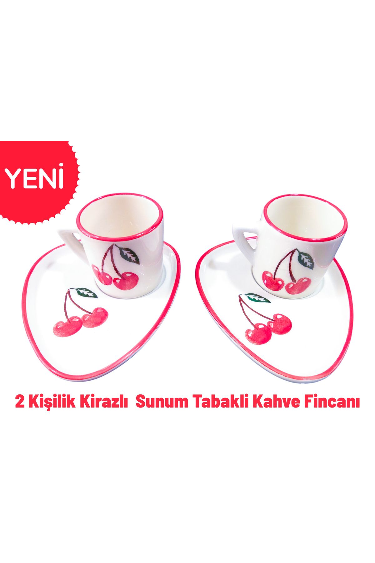 Ganita home Kahve Fincanı Sunum Tabaklı Kirazlı 2 Kişilik 4 Parça