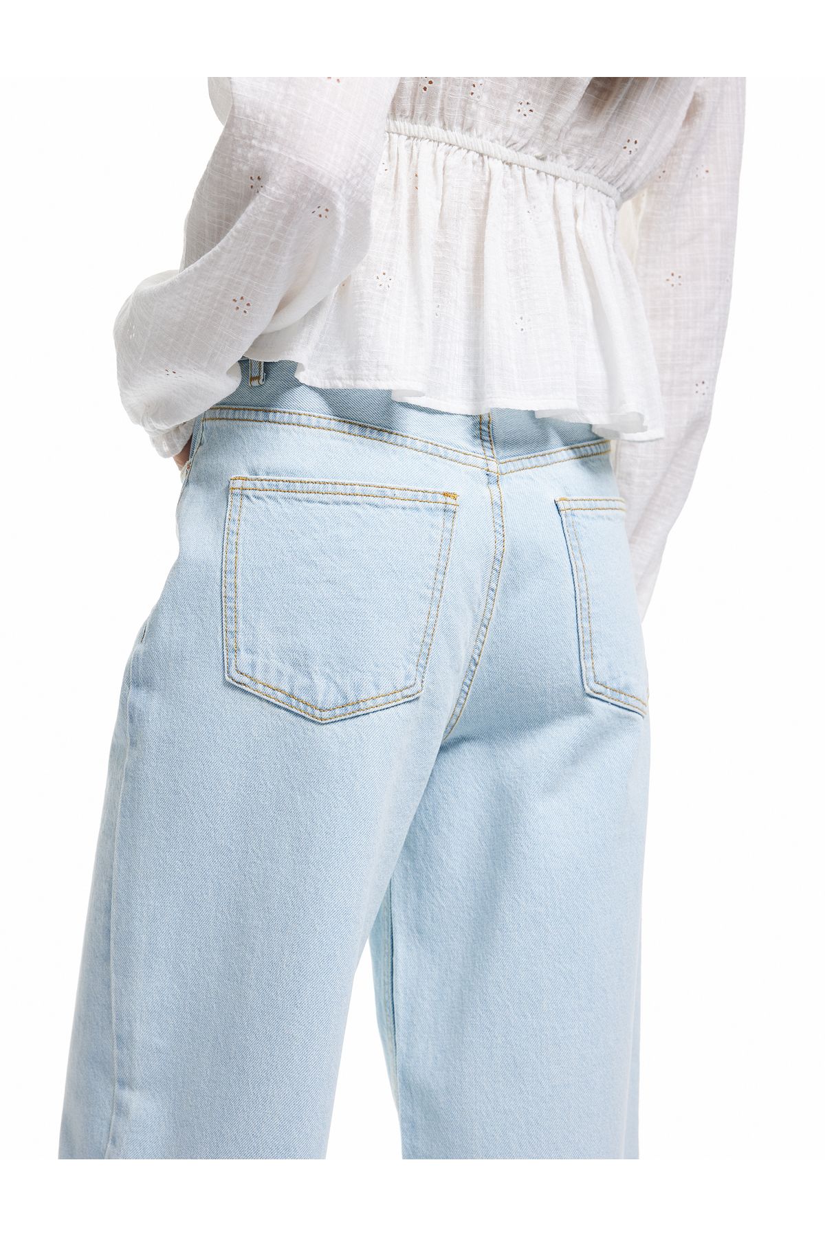 Koton-Pantaloni din bumbac, cu buzunare cu nasturi, talie normală, cu picioare largi - blugi cu picioare largi 3