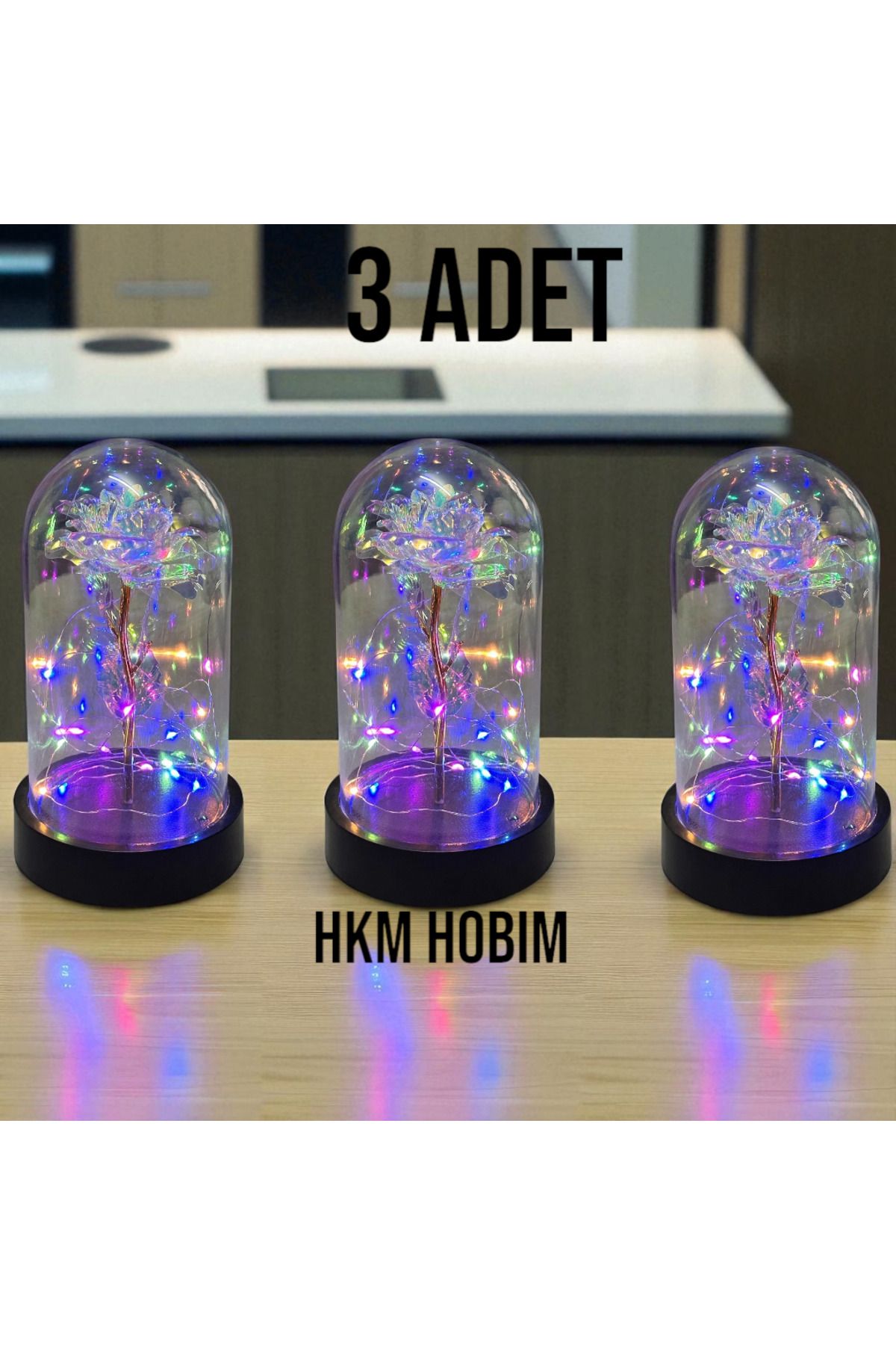 HKM Hobim Solmayan Gül Fanus – RGB Işıklı Galaxy Lamba | Hediye & Dekoratif Gece Lambası 3 ADET