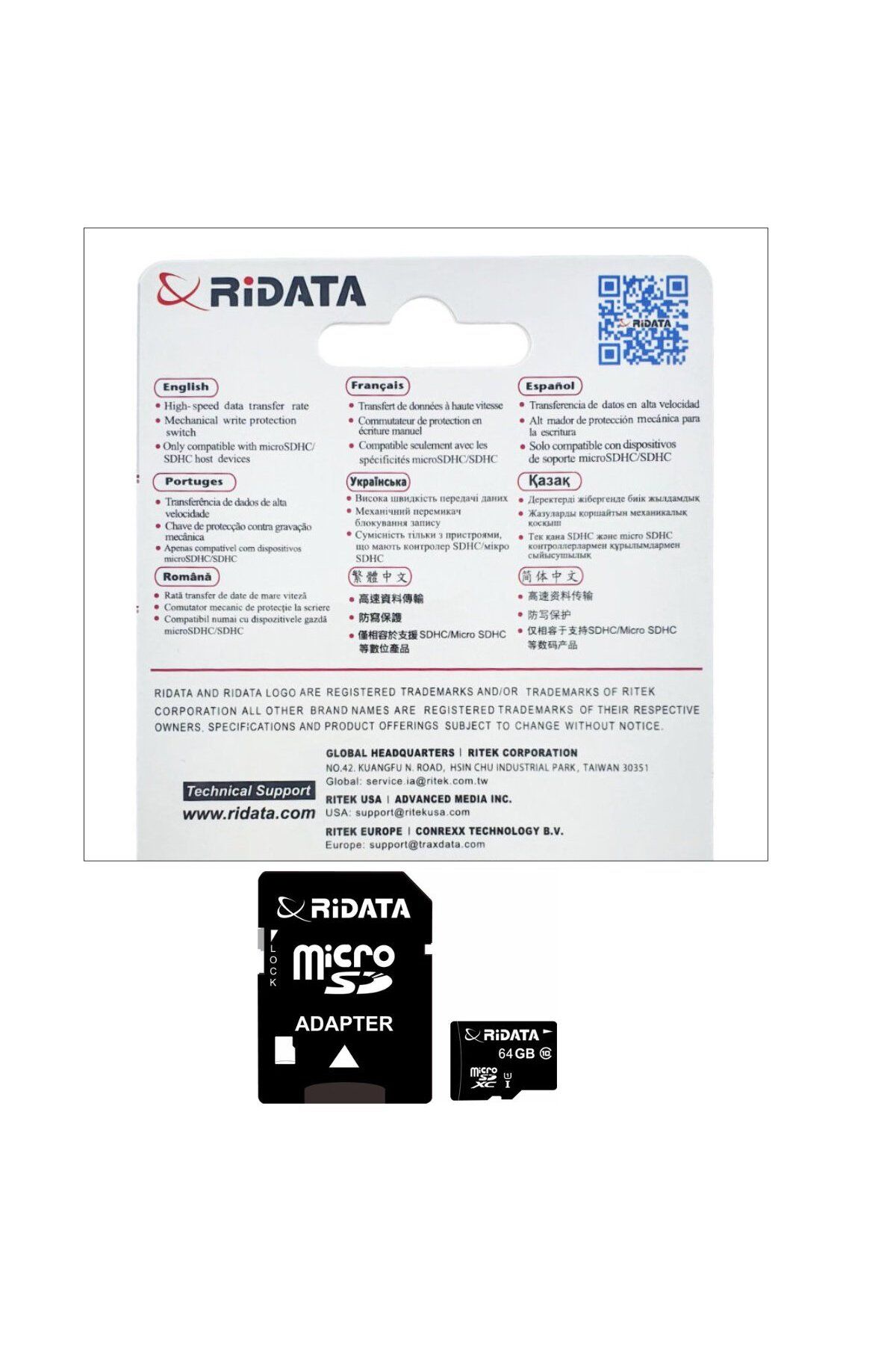 ridata-64GB microSDXC UHS-I U1 A1 memory card, RiDATA Flash Memory, with SD adapter, class 10 3