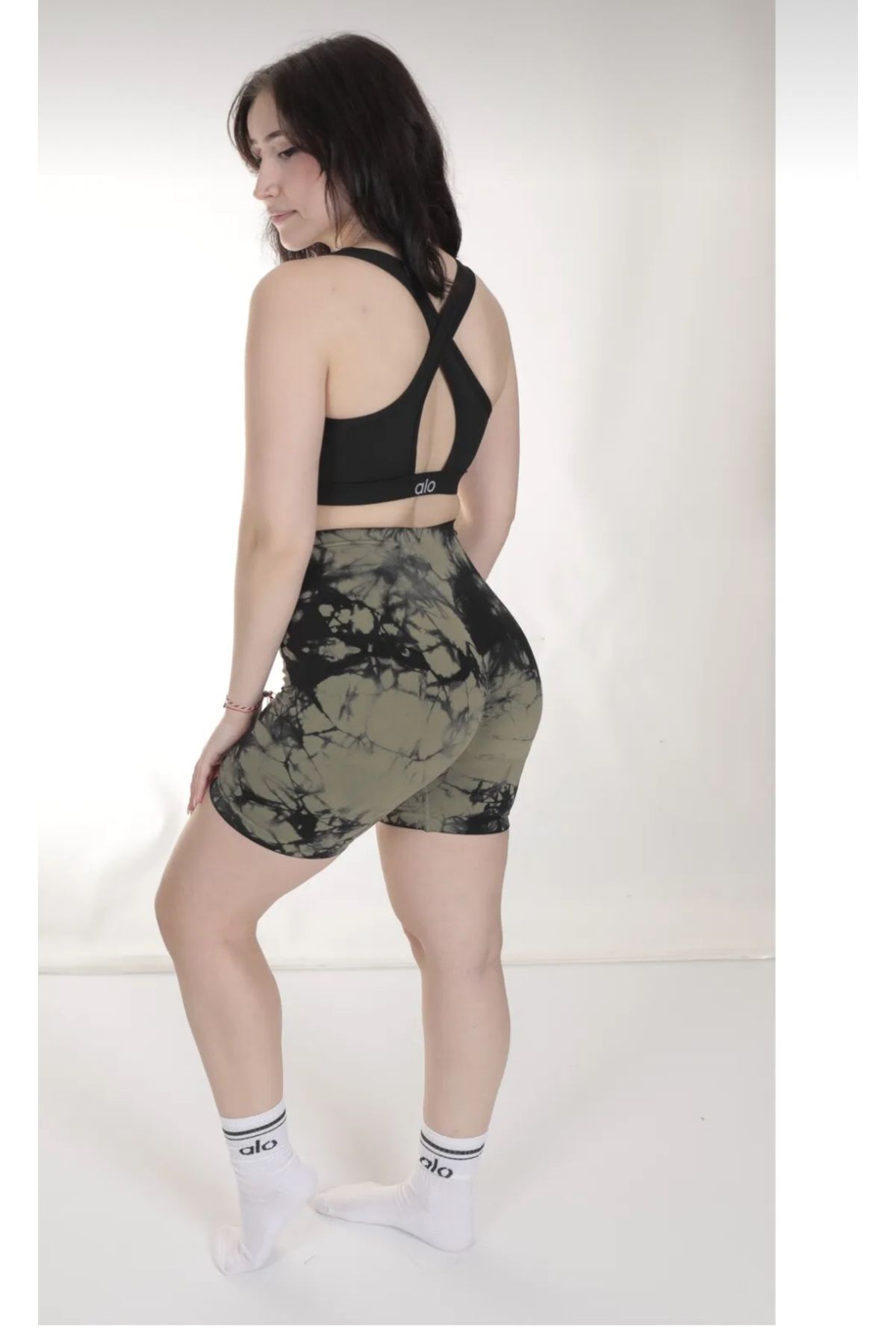 BK Push up kalça büzgülü toparlayıcı yüksek bel Batik desen spor yoğa tayt şort