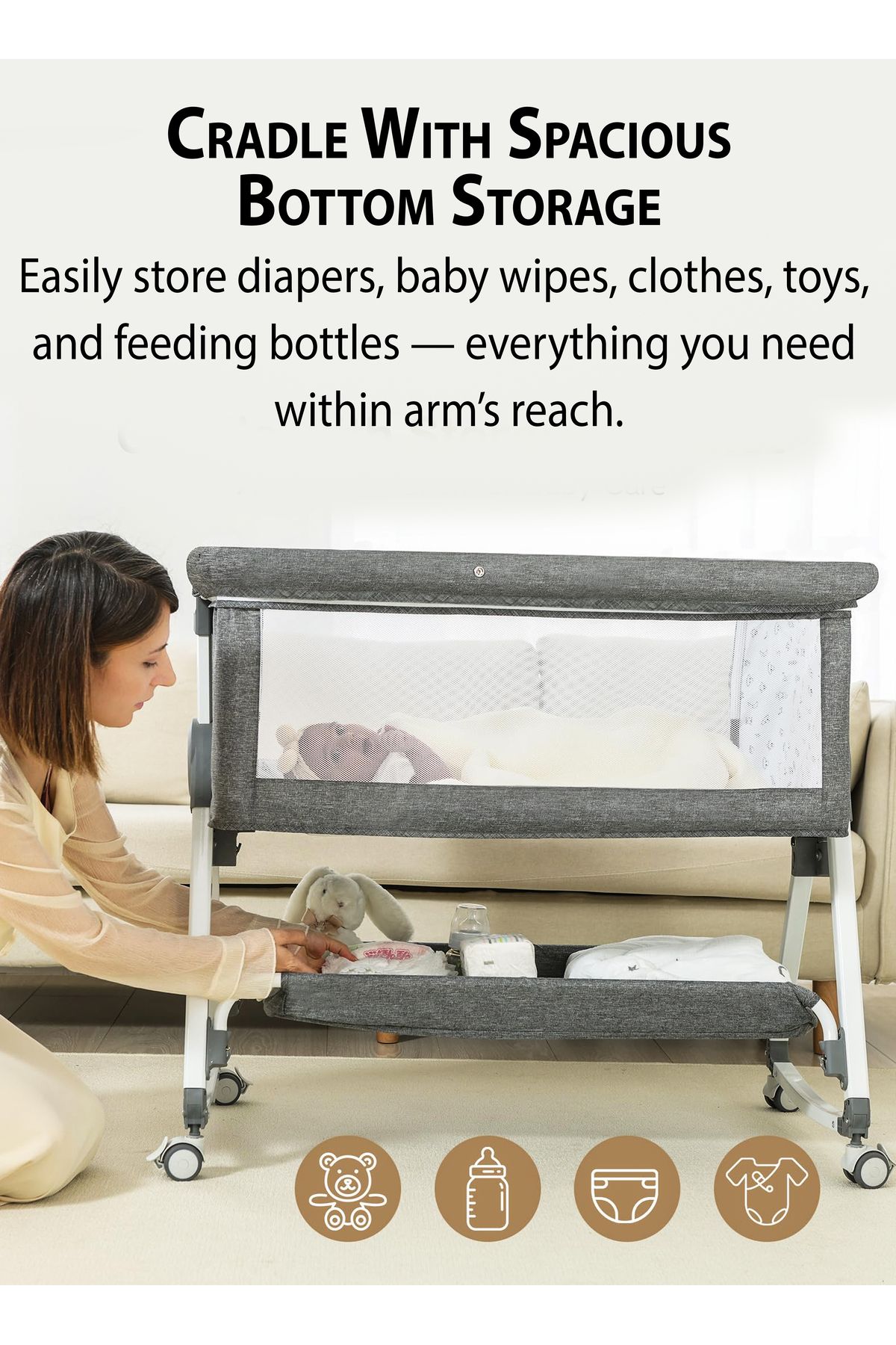 TOSHIONICS-4 in 1 Baby Bassinet Foldable Infants Bedside Sleeper, Newborns Rocking Cradle With Mosquito Net 6