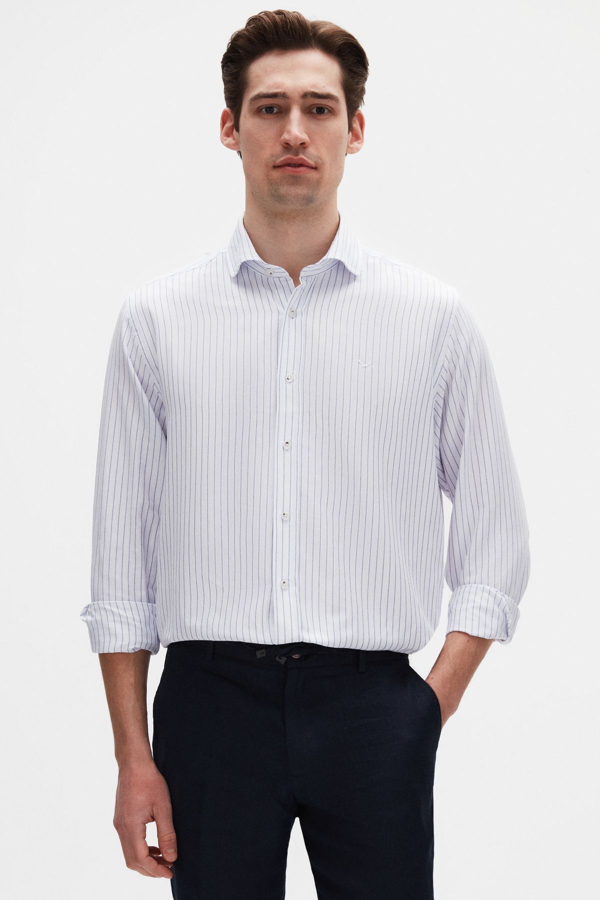 D'S Damat Ds Damat Comfort Beyaz Çizgili Gömlek