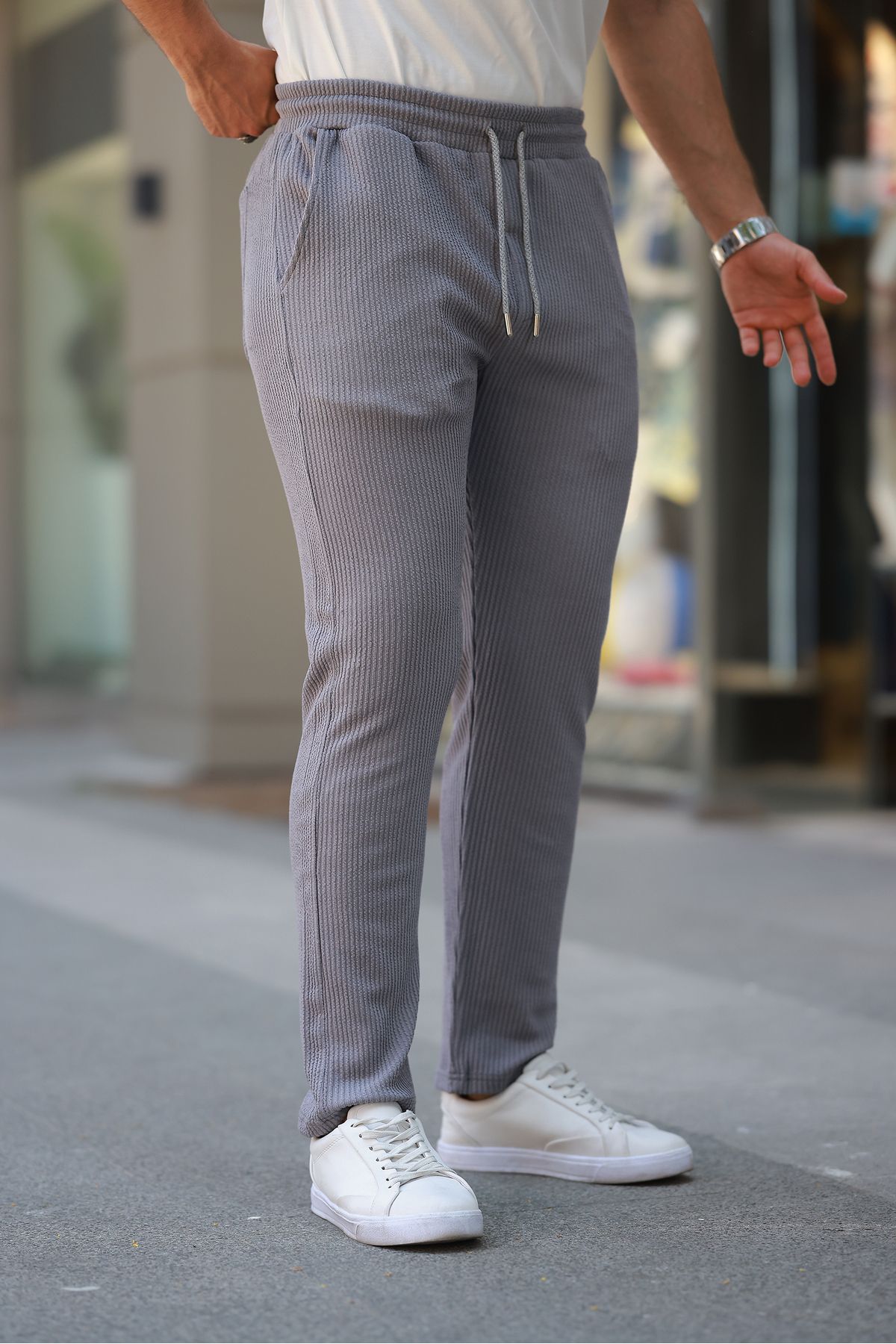 REFRESH Style Erkek Regular Füme Fit Cepli Fırfır Desenli Jogger Pantolon