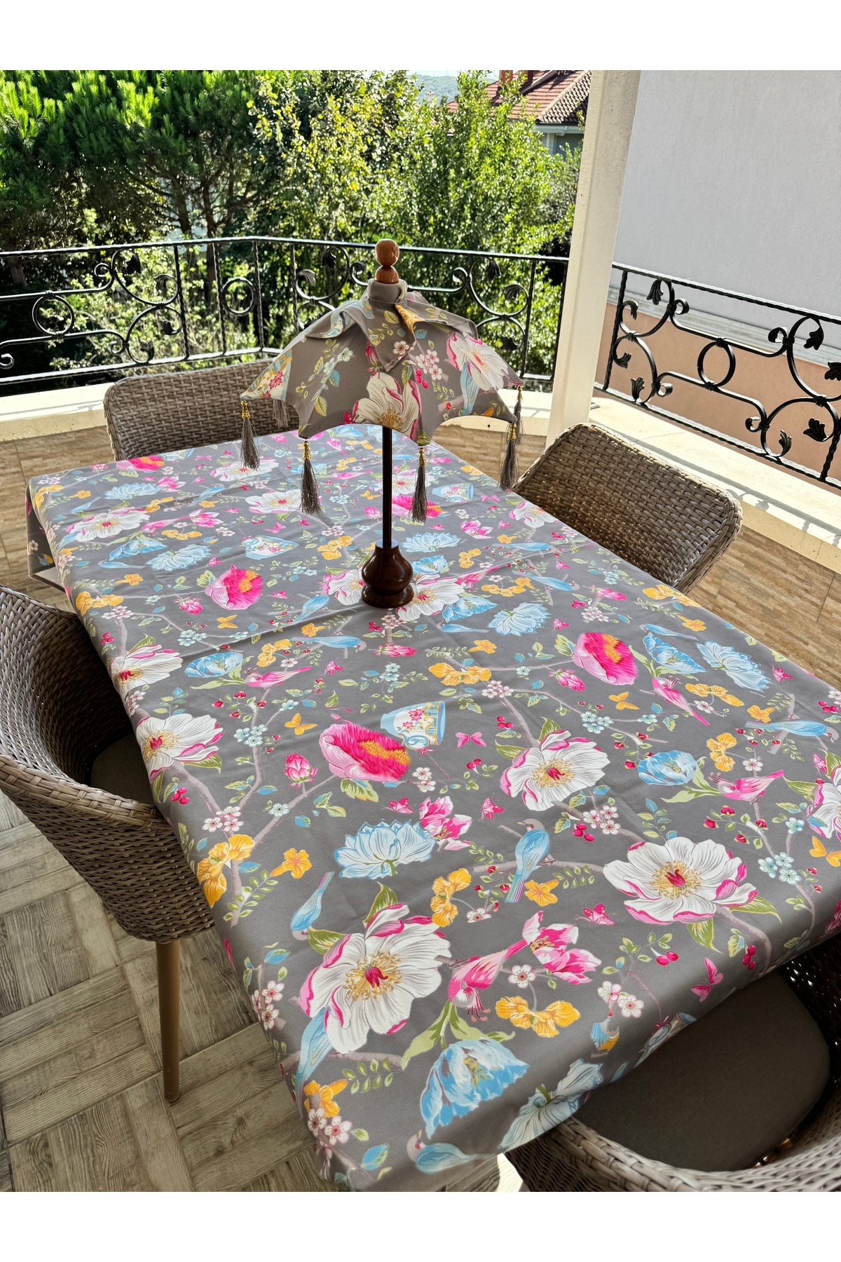 Merve Kaymakcı-Flower Pattern Beige Table Cover 4