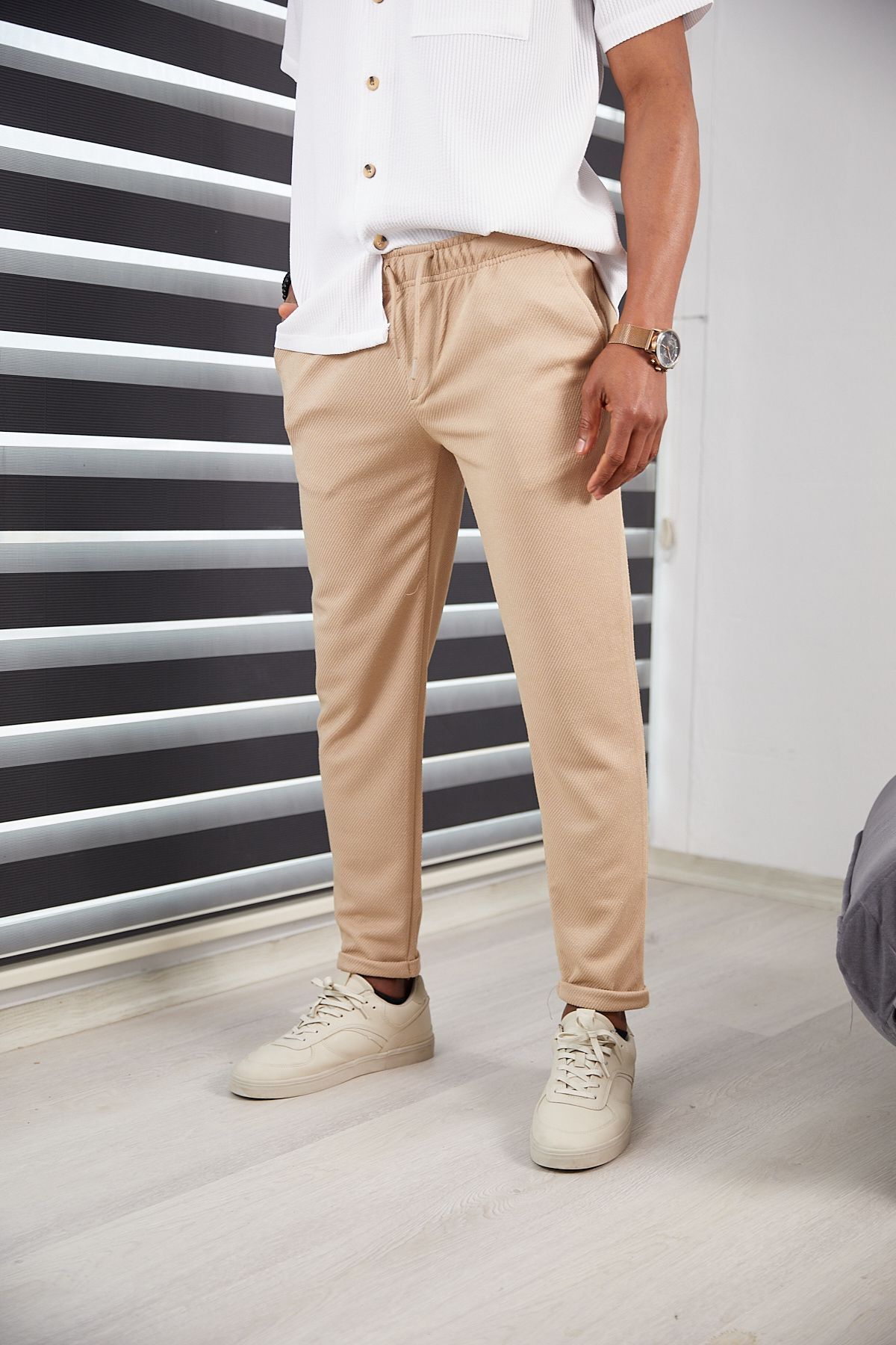 HA-KA GİYİM Erkek Slim Fit Jogger Pantolon Duble Paça Yüksek Kalite Çizgi Desenli Kumaş Likralı