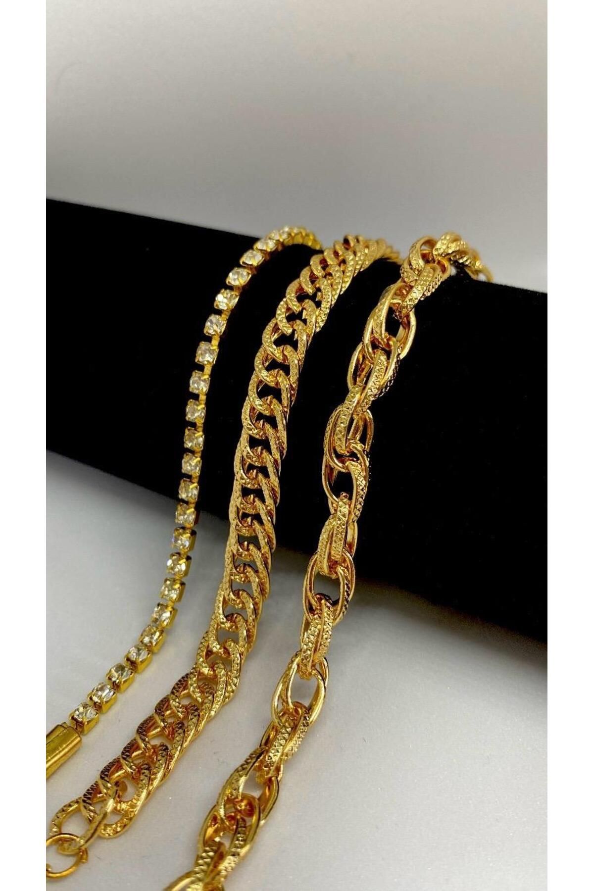 Axuu Collection 3 Parçalı Gold Renk Kadın Bileklik Seti Kadın Bileklik Kombini Altın Rengi Bileklik set