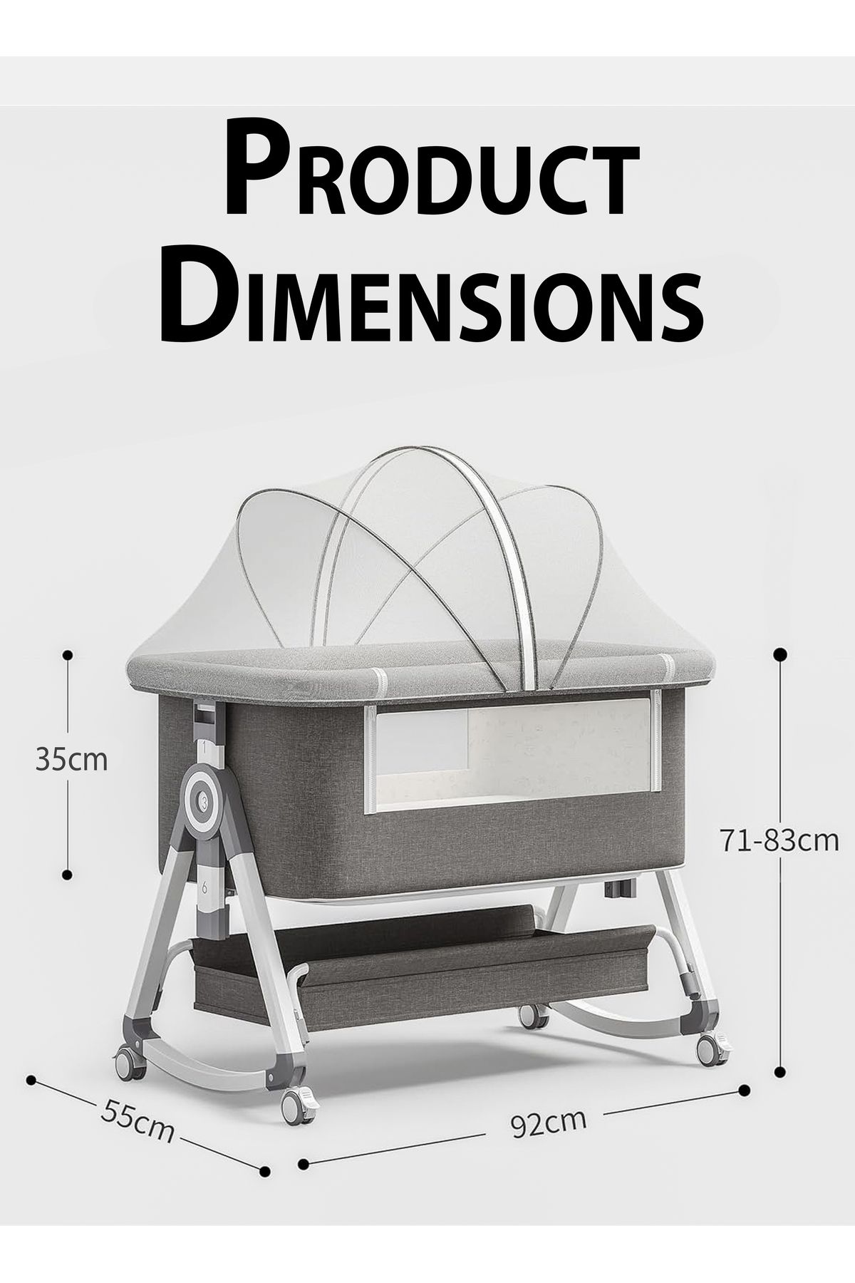 TOSHIONICS-4 in 1 Baby Bassinet Foldable Infants Bedside Sleeper, Newborns Rocking Cradle With Mosquito Net 8
