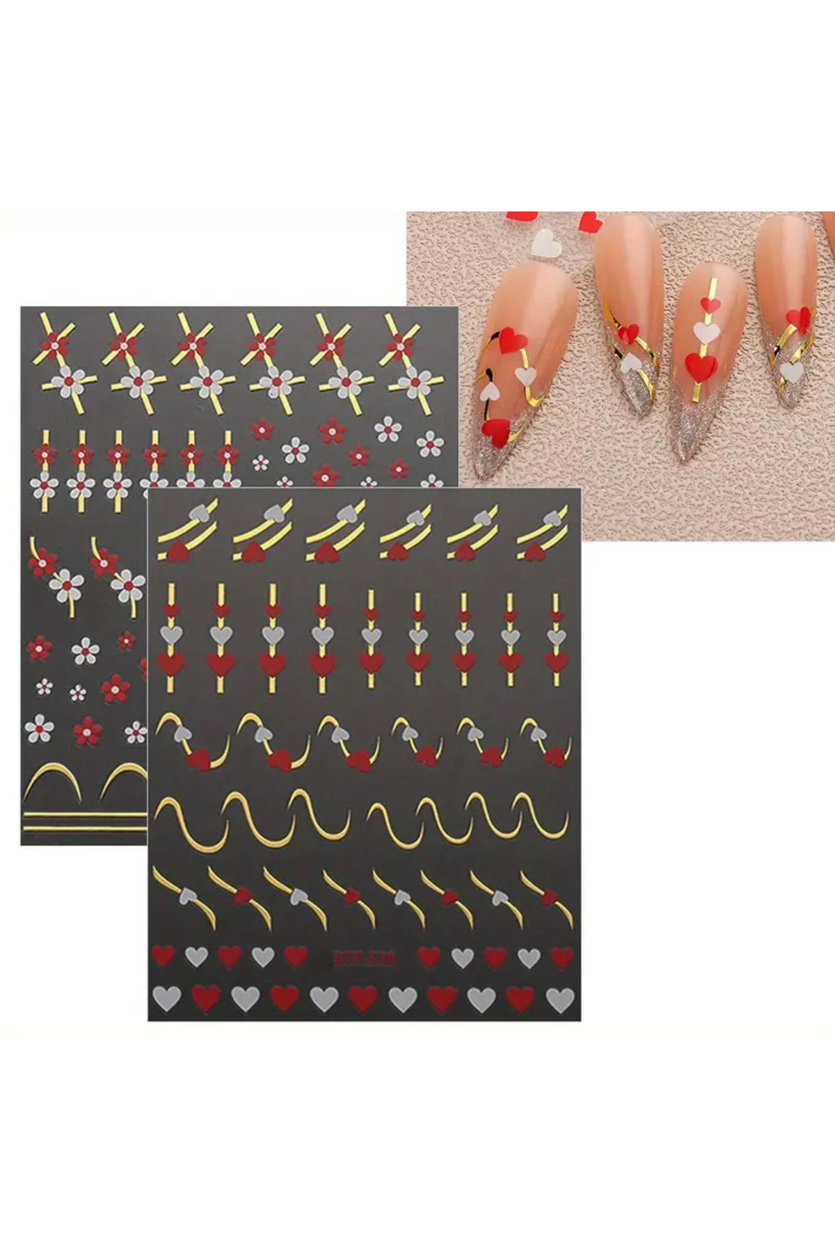 zeinapp Kendinden Yapışkanlı Altın Varaklı Çiçek Papatya Figürlü 3 Parça Tırnak Sticker Nail Sticker