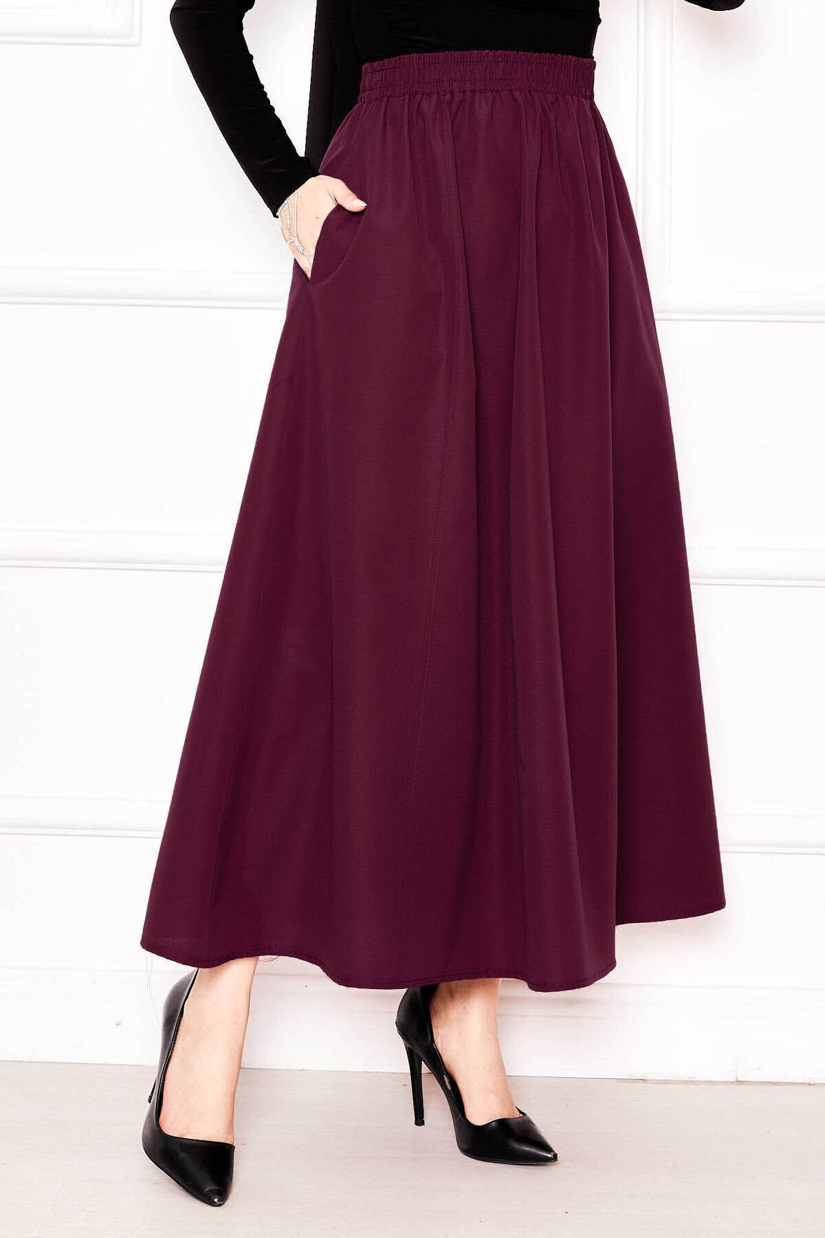 EBRUTESETTÜR  Cep Detaylı Spor Terikoton Etek Bordo - Görsel 2