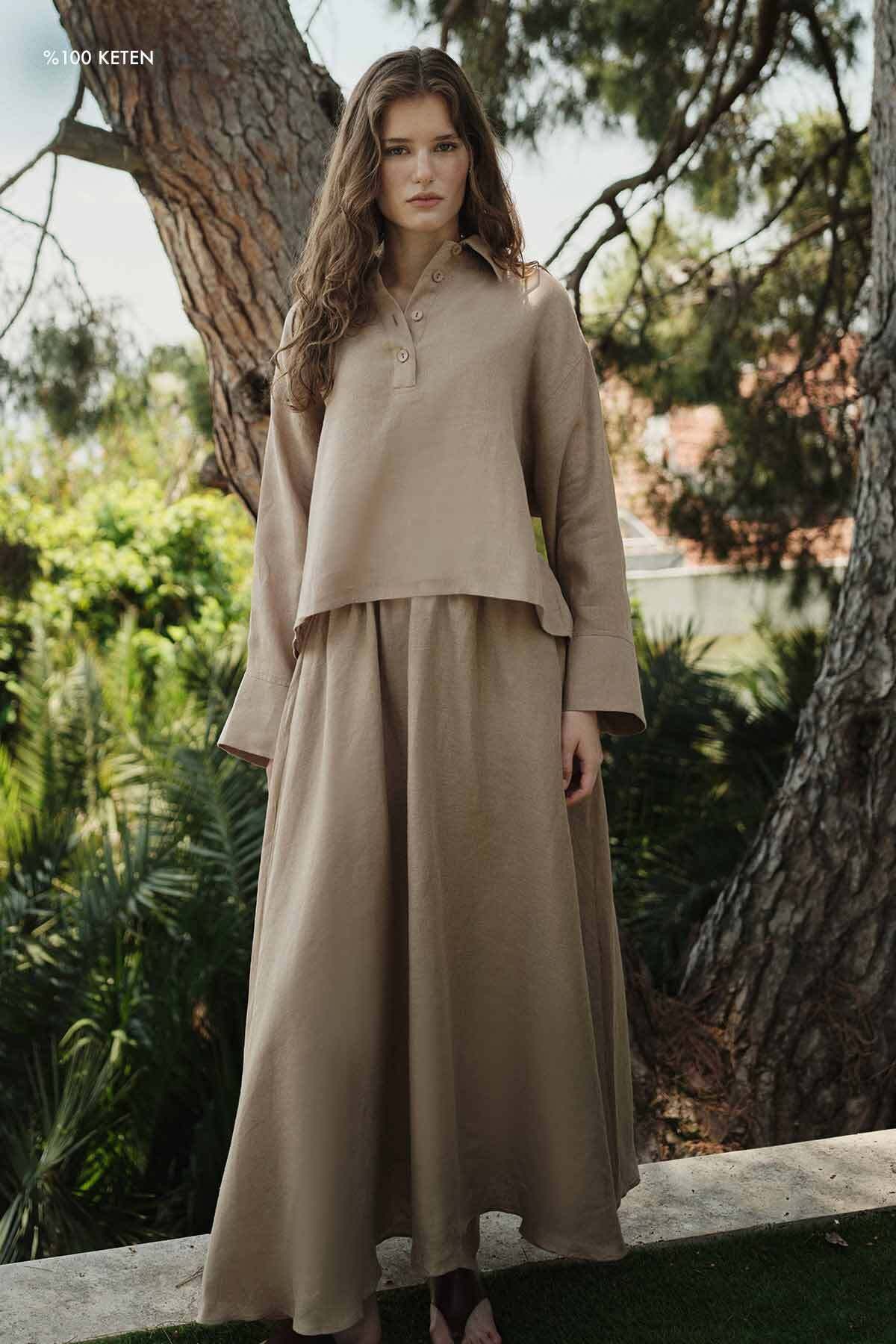 Hooopstore %100 Keten Beli Lastikli Vizon Etek