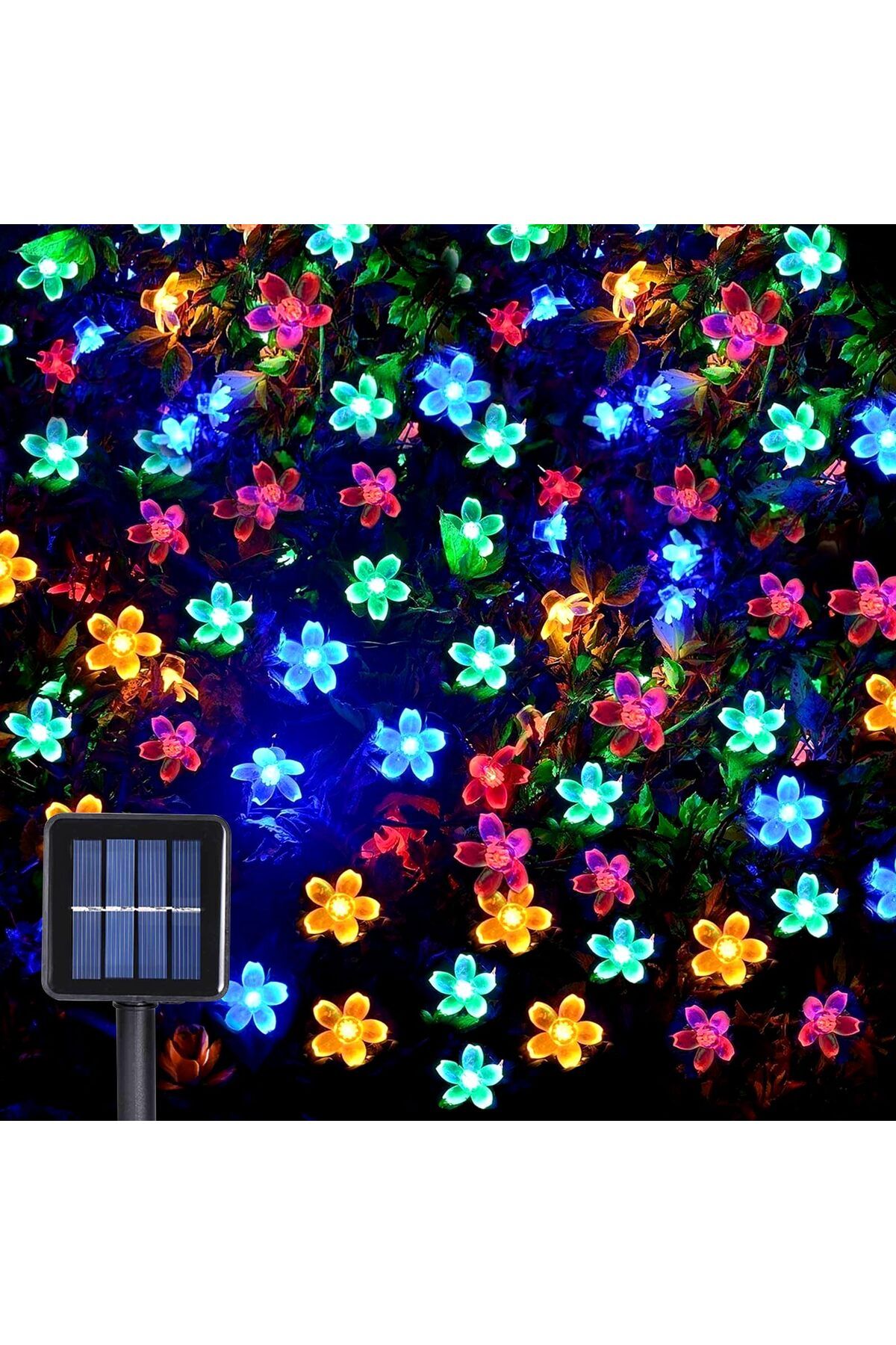 fullreyon Güneş Enerjili, 20 Watt, RGB, 5 Metre 7 Modlu Işık Zinciri, Güneş Enerjili 5 Metre Çiçek Bahçesi