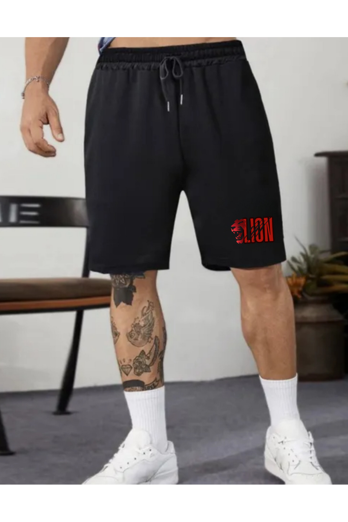 DEEPSENCE Erkek Siyah Leon Penye Günlük Şort Fitness Spor Egzersizi Koşu