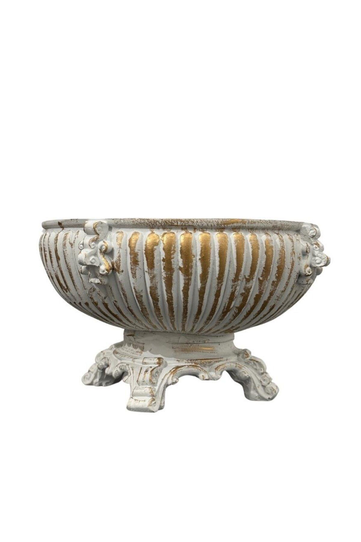 Lara Decor Beyaz Gold Eskitme Kase