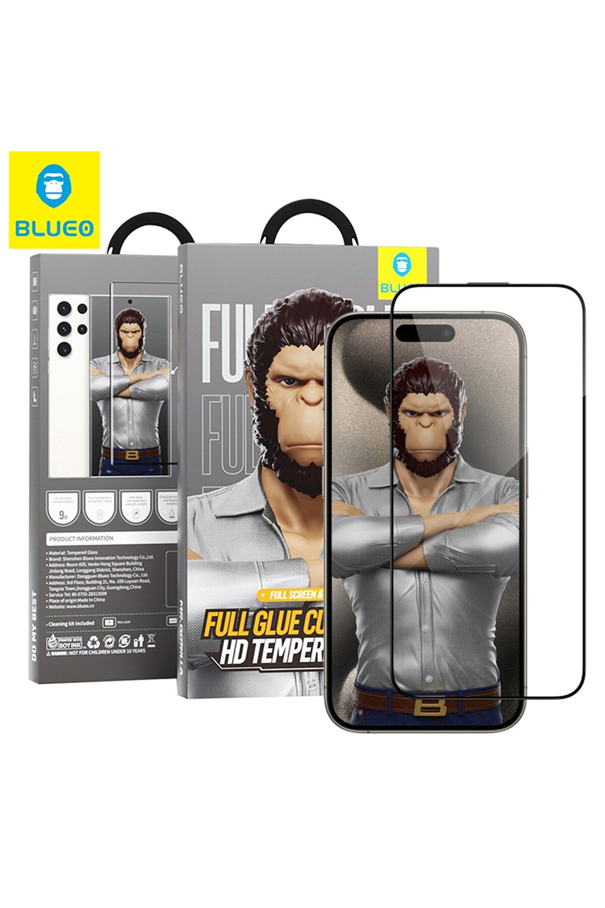 BLUEO Full Glue iPhone 16 Pro Max Uyumlu Uygulama Aparatlı Kavisli ince Tam Kaplayan Cam Ekran Koruyucu