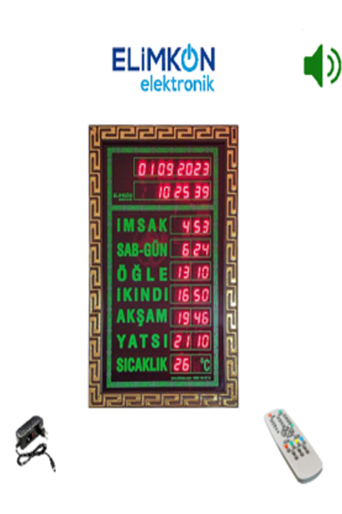 Elimkon VAKİTMATİK DİJİTAL İMSAKİYE EV OFİS TİPİ KUMANDALI EZANLI YEŞİL