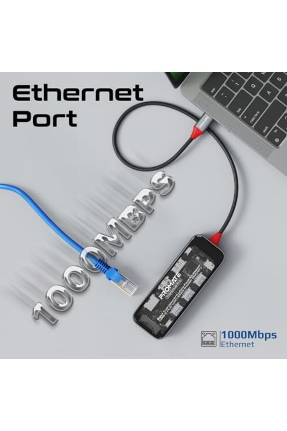 Promate-USB-C™ Hub, 11-in-1 Multi-Display Hub with Dual 4K HDMI, 4K DisplayPorts, Ultra-Fast 1000M 6