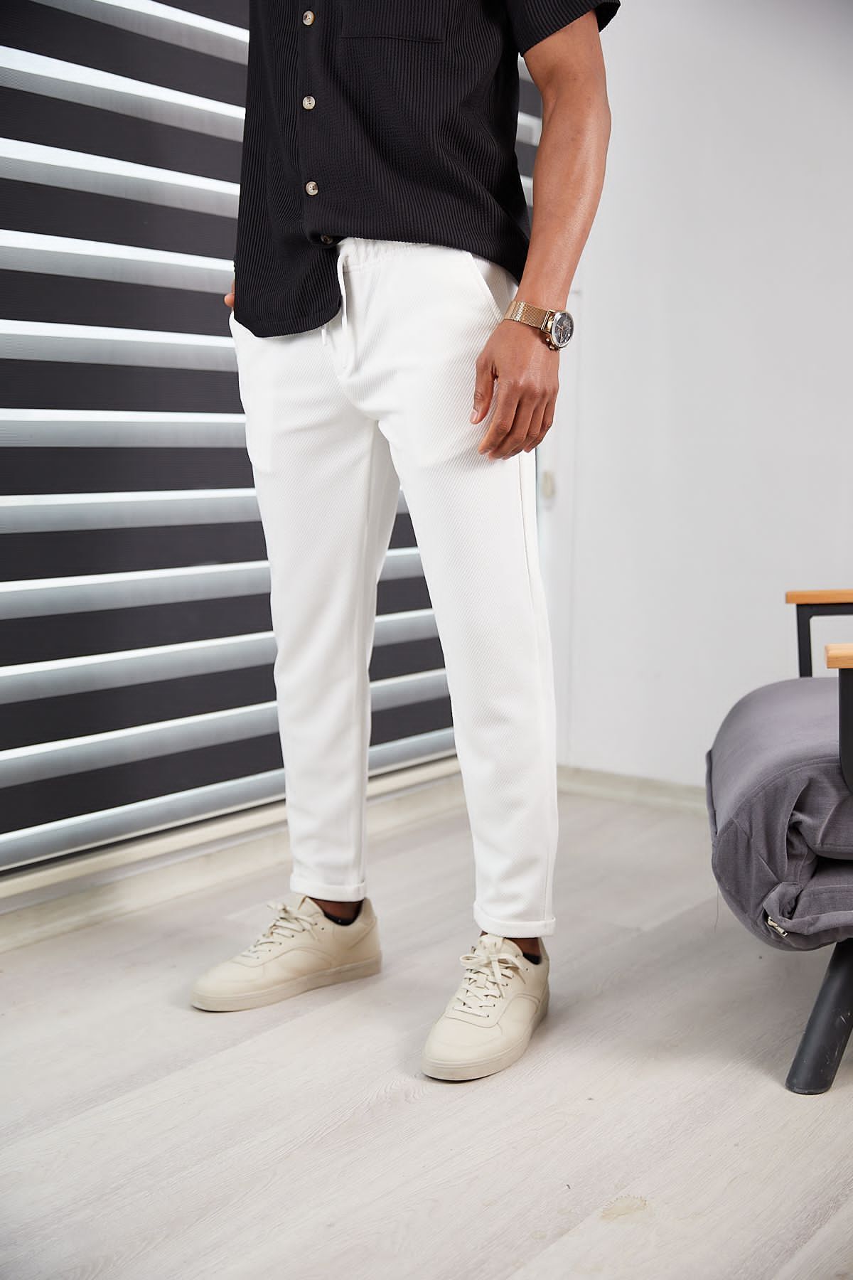 HA-KA GİYİM Erkek Slim Fit Jogger Pantolon Duble Paça Yüksek Kalite Çizgi Desenli Kumaş Likralı