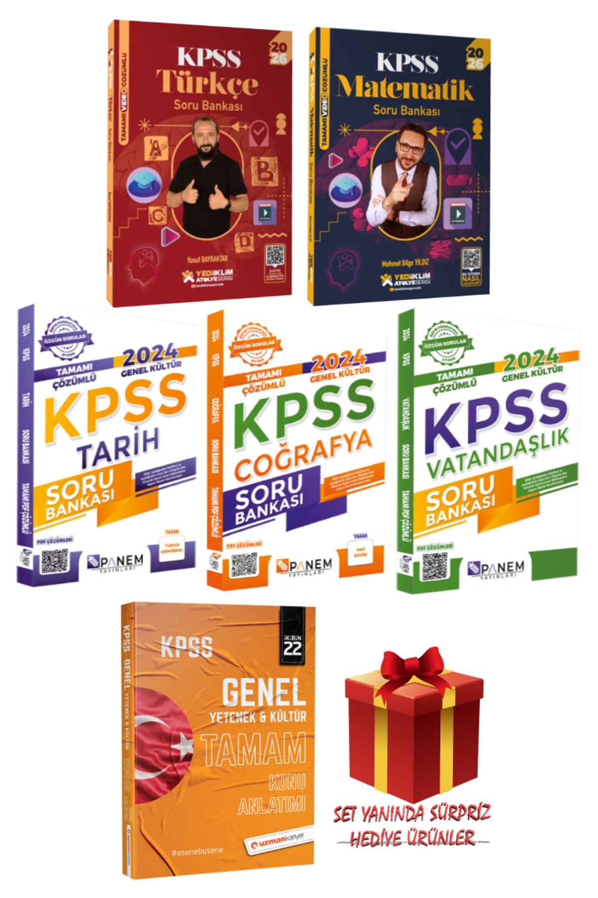 Yediiklim Yayınları 2026 KPSS Türkçe+Matematik+Tarih+Coğrafya+Vatandaşlık Soru Bankası Seti+ TAMAM Konu Anlatımı+Hediye