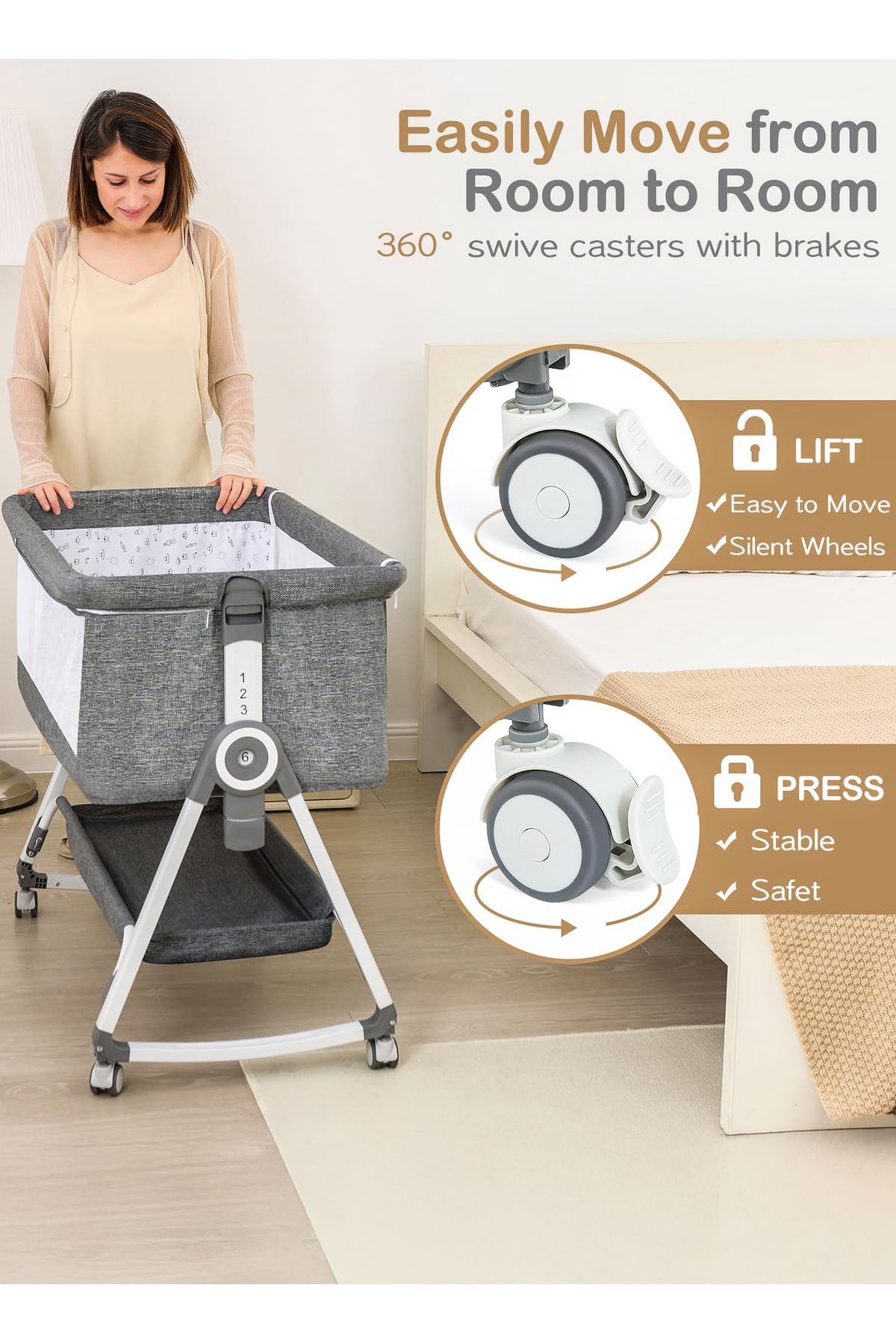 TOSHIONICS-4 in 1 Baby Bassinet Foldable Infants Bedside Sleeper, Newborns Rocking Cradle With Mosquito Net 4