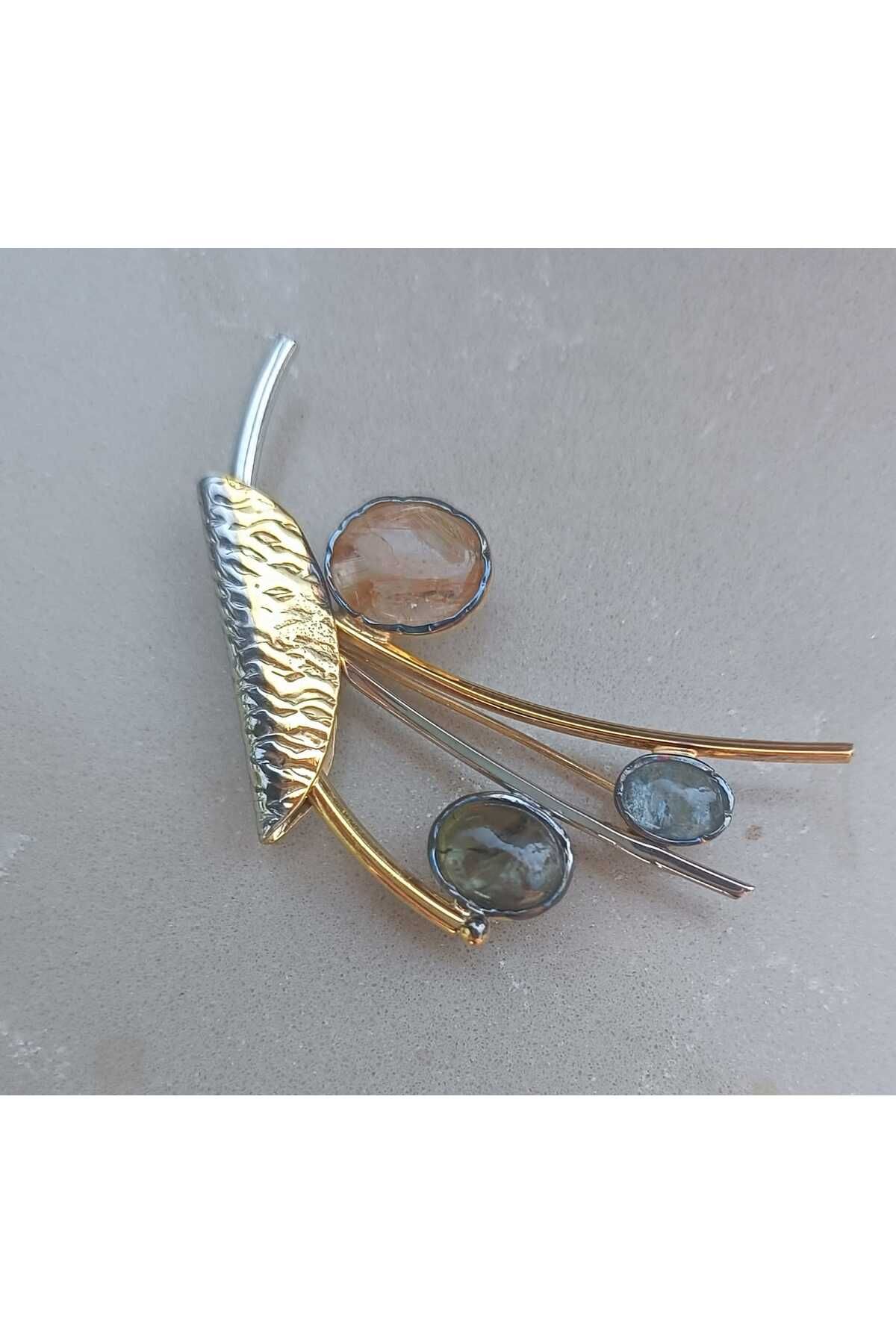 la mia luce valuable stones Turmalin taşlı 925 ayar gümüş el işi özel tasarım altın yaldızlı hem kolye ucu hem broş