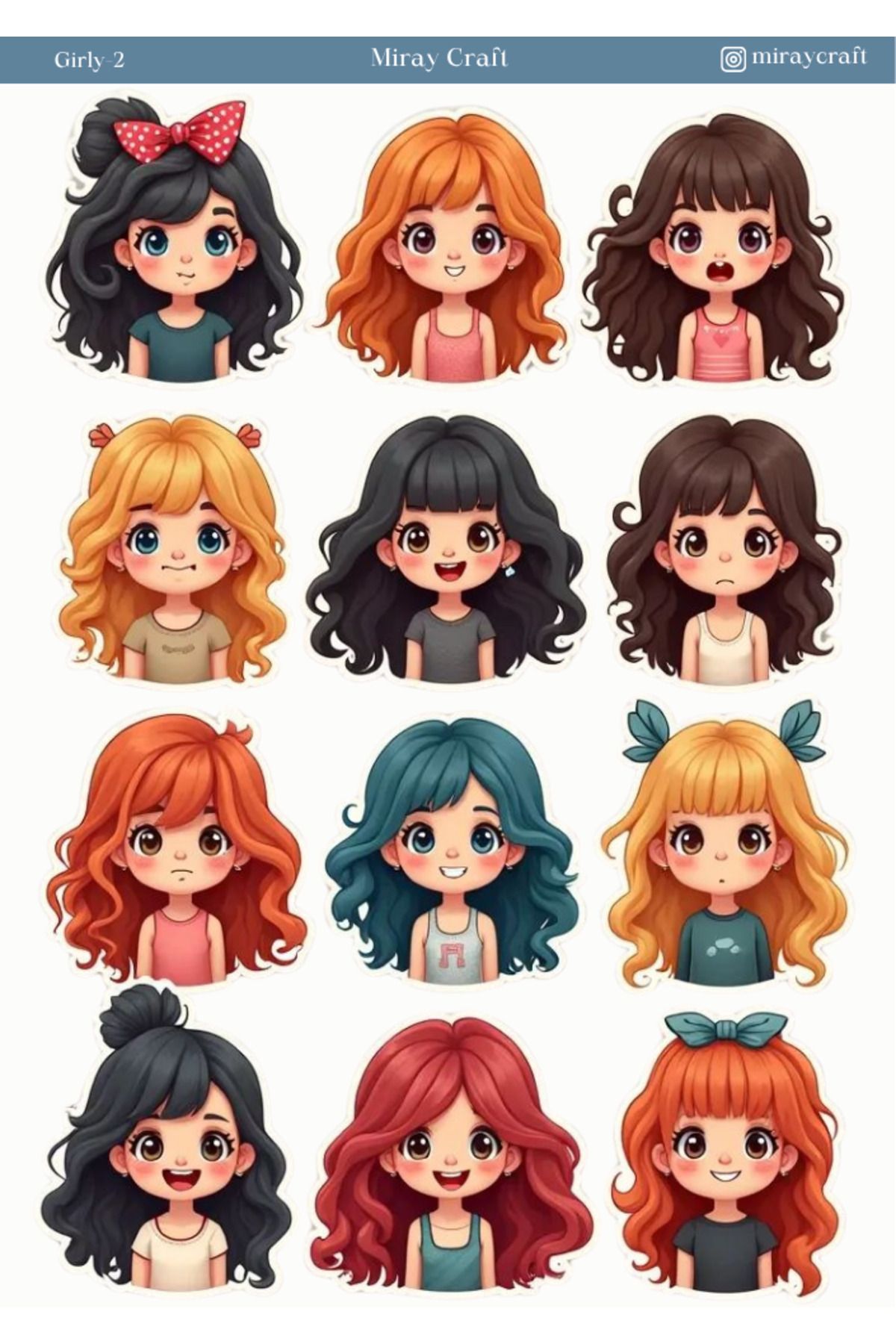 MirayDesign 1 Adet Girl Temalı Anime İllüstrasyon Sticker (12x17 cm) Bullet Journal, Scrapbook, Ajanda İçin