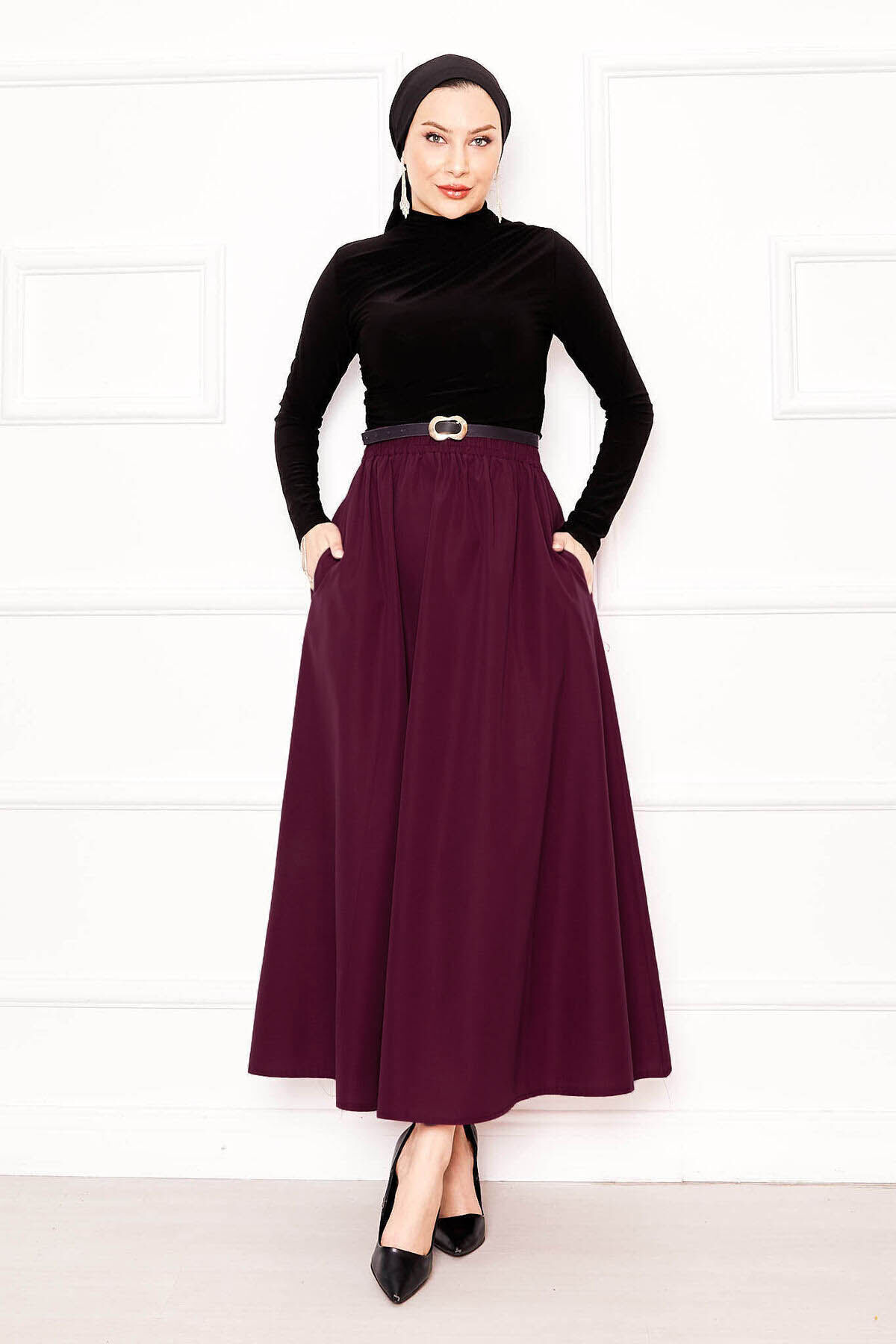 EBRUTESETTÜR  Cep Detaylı Spor Terikoton Etek Bordo - Görsel 3