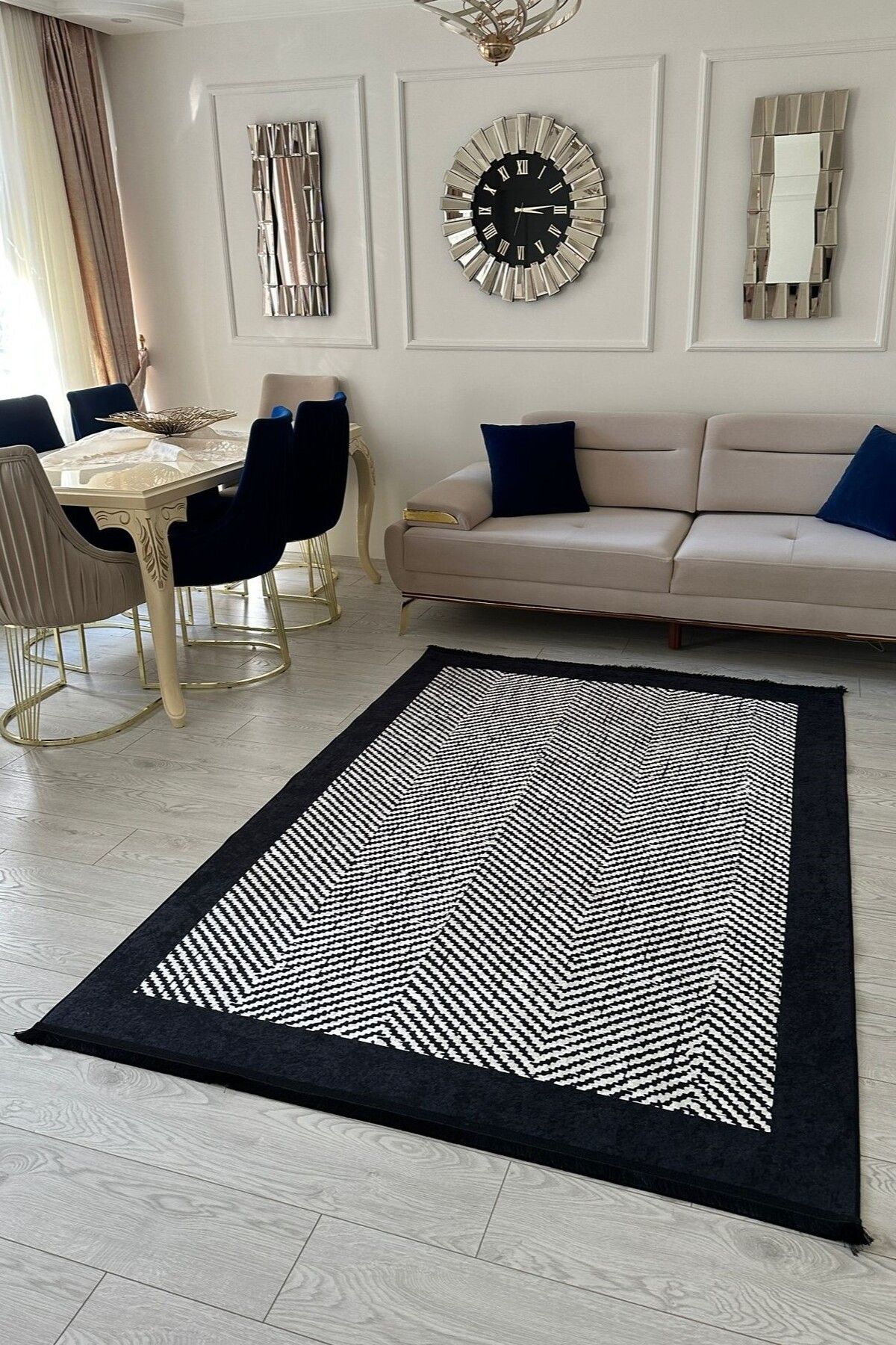 CENTER AVM Siyah Halı Salon Halısı Makinede Yıkanabilir Kaymaz Taban Halı Salon Halısı