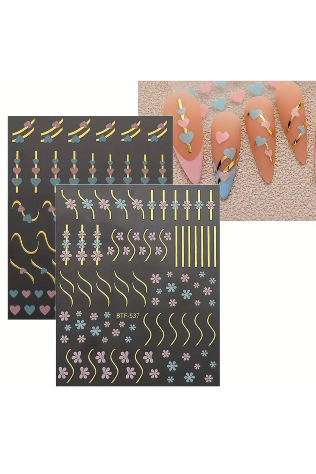 zeinapp Kendinden Yapışkanlı Altın Varaklı Çiçek Papatya Figürlü 3 Parça Tırnak Sticker Nail Sticker